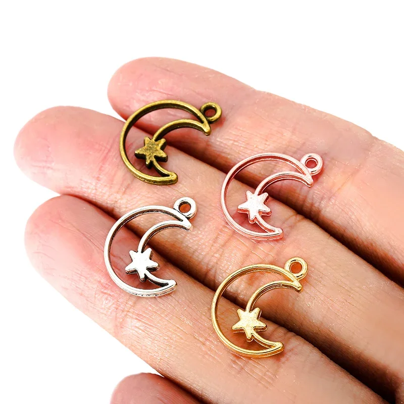 Pendentif lune creuse en alliage pour bricolage, breloque étoile, collier, bracelet, boucles d'oreilles, bijoux artisanaux, accessoires exécutifs, 5 couleurs, 25 pièces