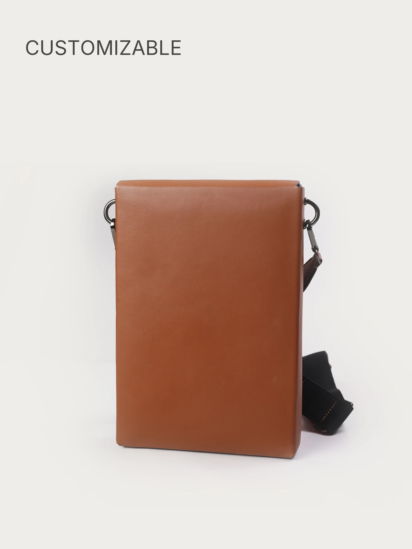 Genuine Leather Crossbody Bag for Men Women Brown Top Grain Cowhide Box Bag Square Shoulder Bag Adjustable Strap Customizable