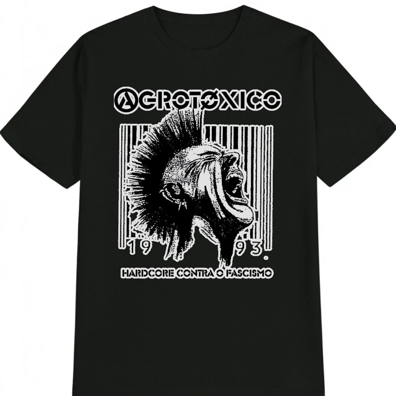 

Men's Vintage Graphic Black T-Shirt Short Sleeve Hardcore Punk Style ACROTOXICO Print 1989 Design Casual Tee Perfect Gift for Me