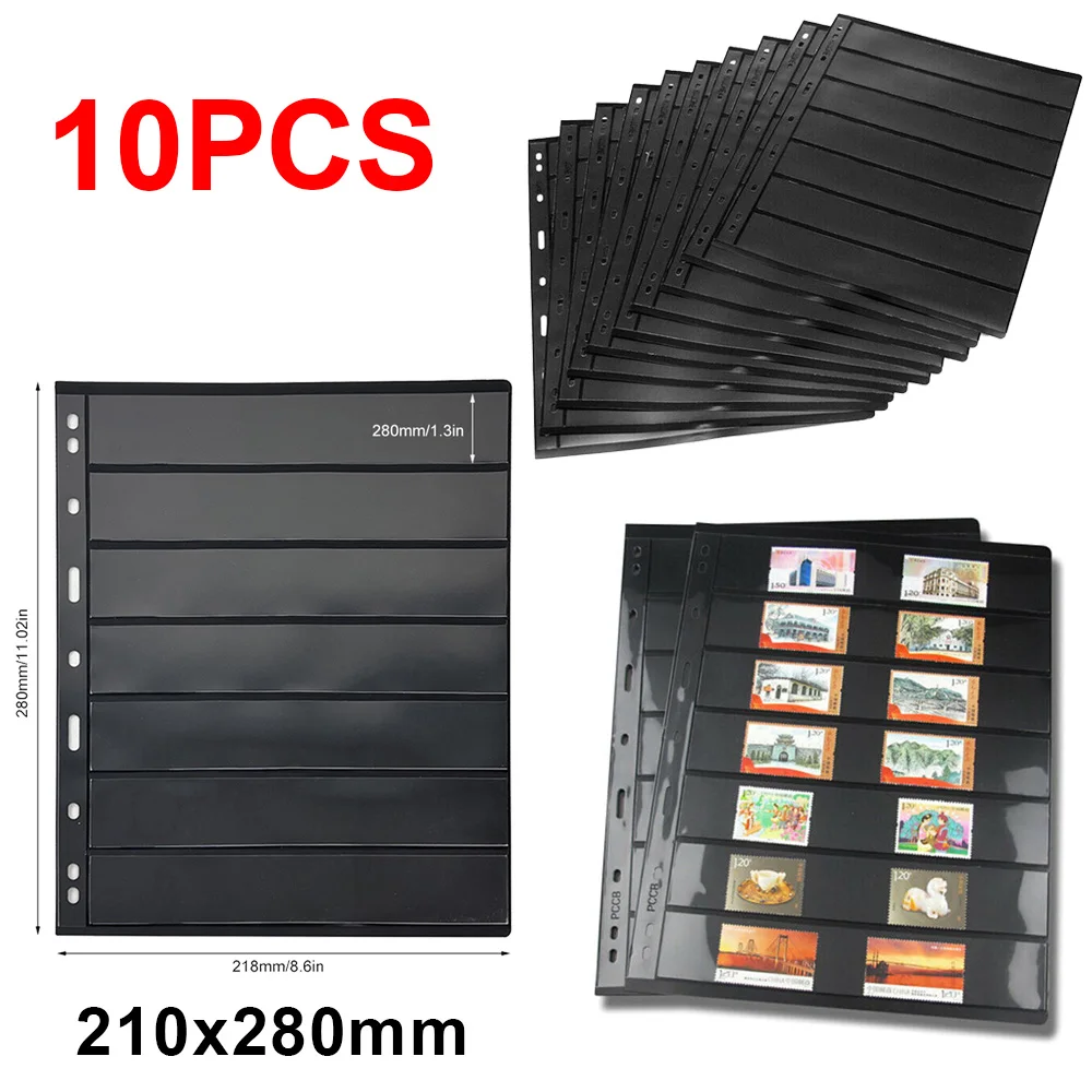 10Pcs Stamp Pages Collector Double Sided Stamp Album Page for Stamp Album Binder with 9 Hole Binder Sleeves for Stamp Collector