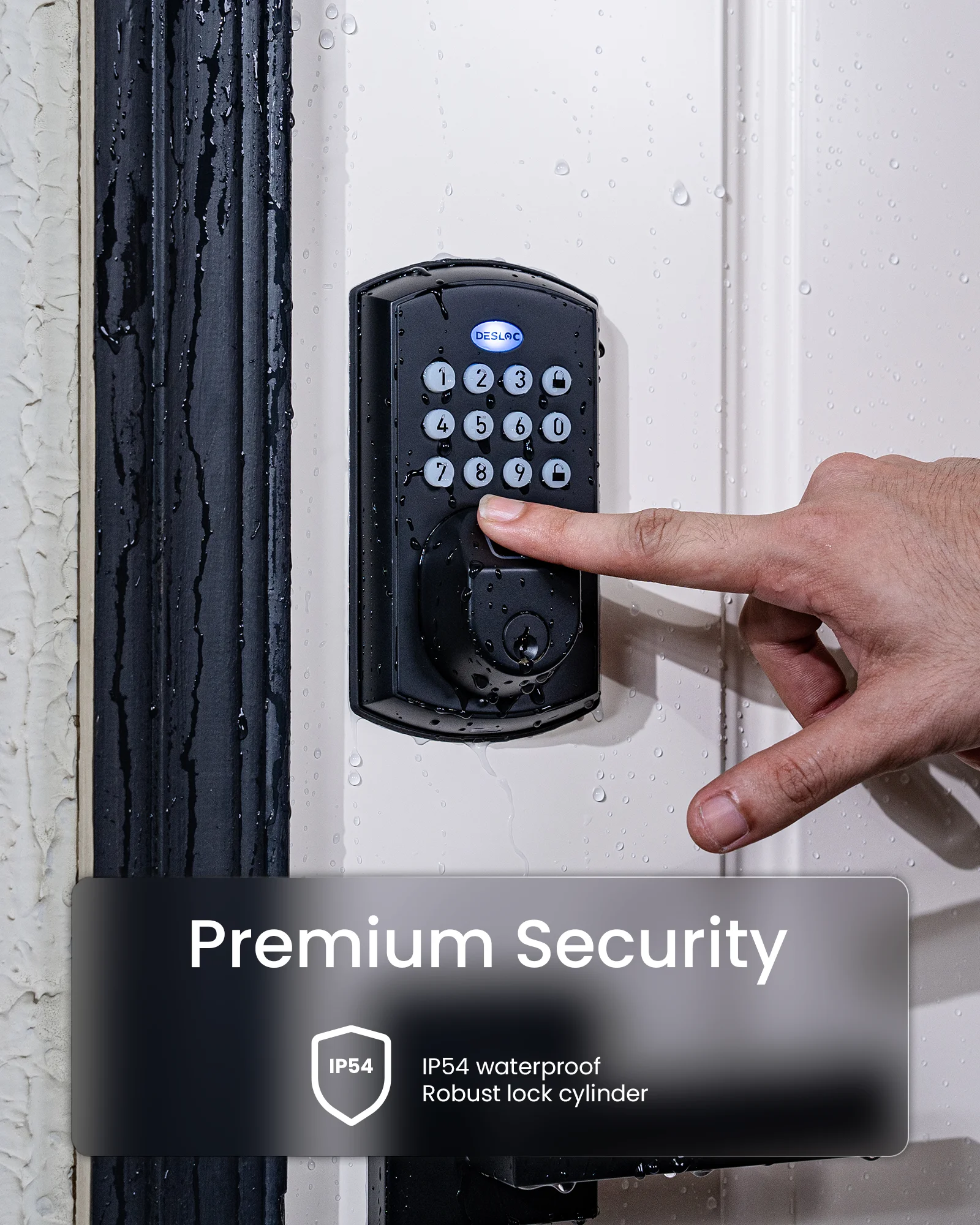 DESLOC A100F Serratura per porta d'ingresso senza chiave, serratura per impronte digitali, batteria da 12 mesi, installazione semplice, porta di alimentazione di emergenza, 5 chiavi