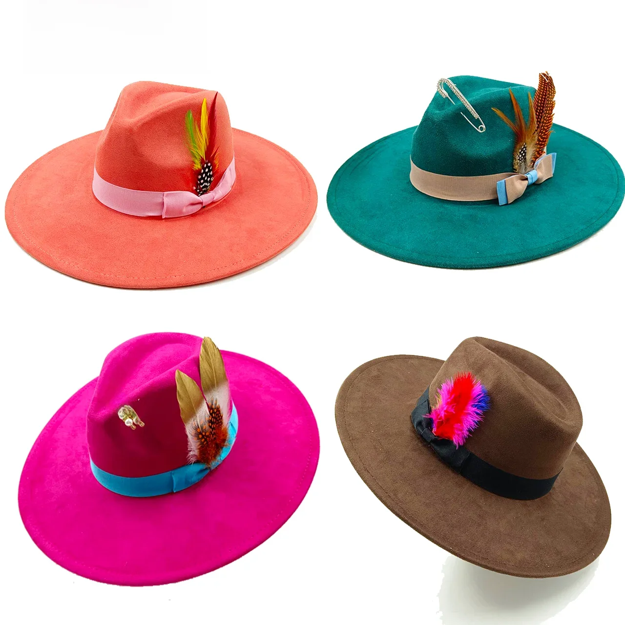 Zamszowy kapelusz fedora serce top 9,5 cm rondo akcesoria z piór szerokie rondo jazz kapelusz mężczyźni i kobiety panama kapelusz sombrero mujer gorras — zdjęcie 2