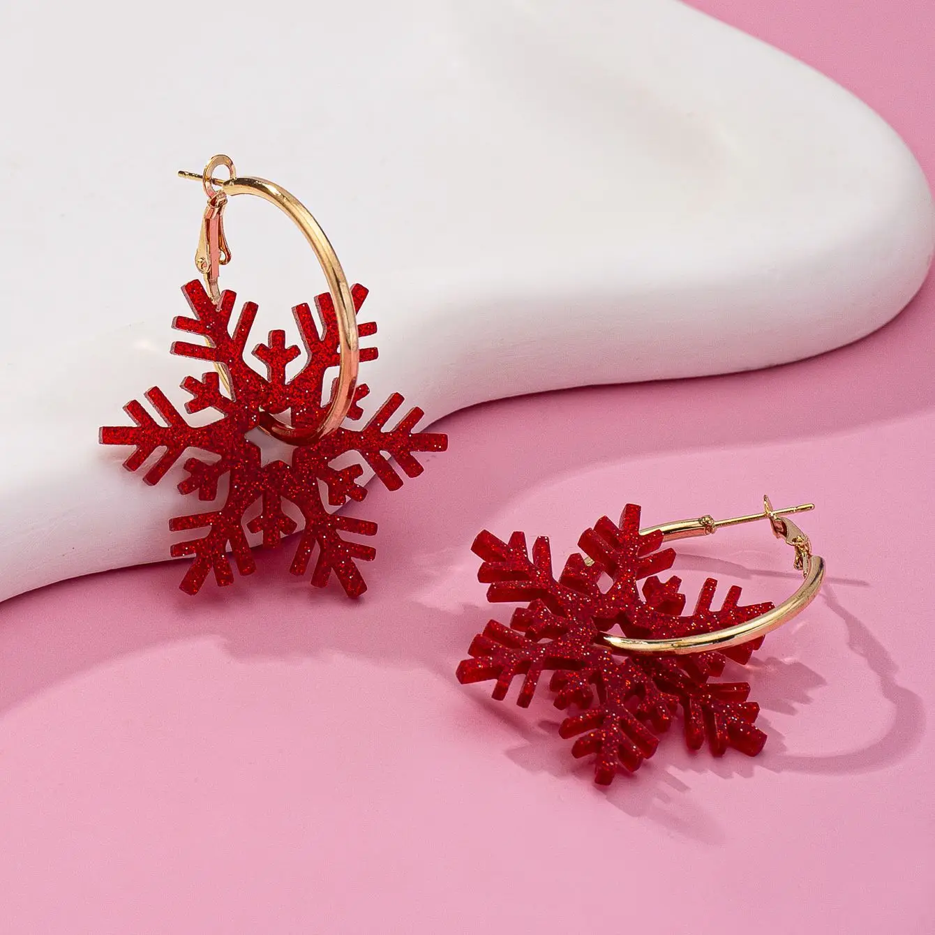 Fashion new acrylic earrings red full score snowflake gold earrings Christmas gift jewelry