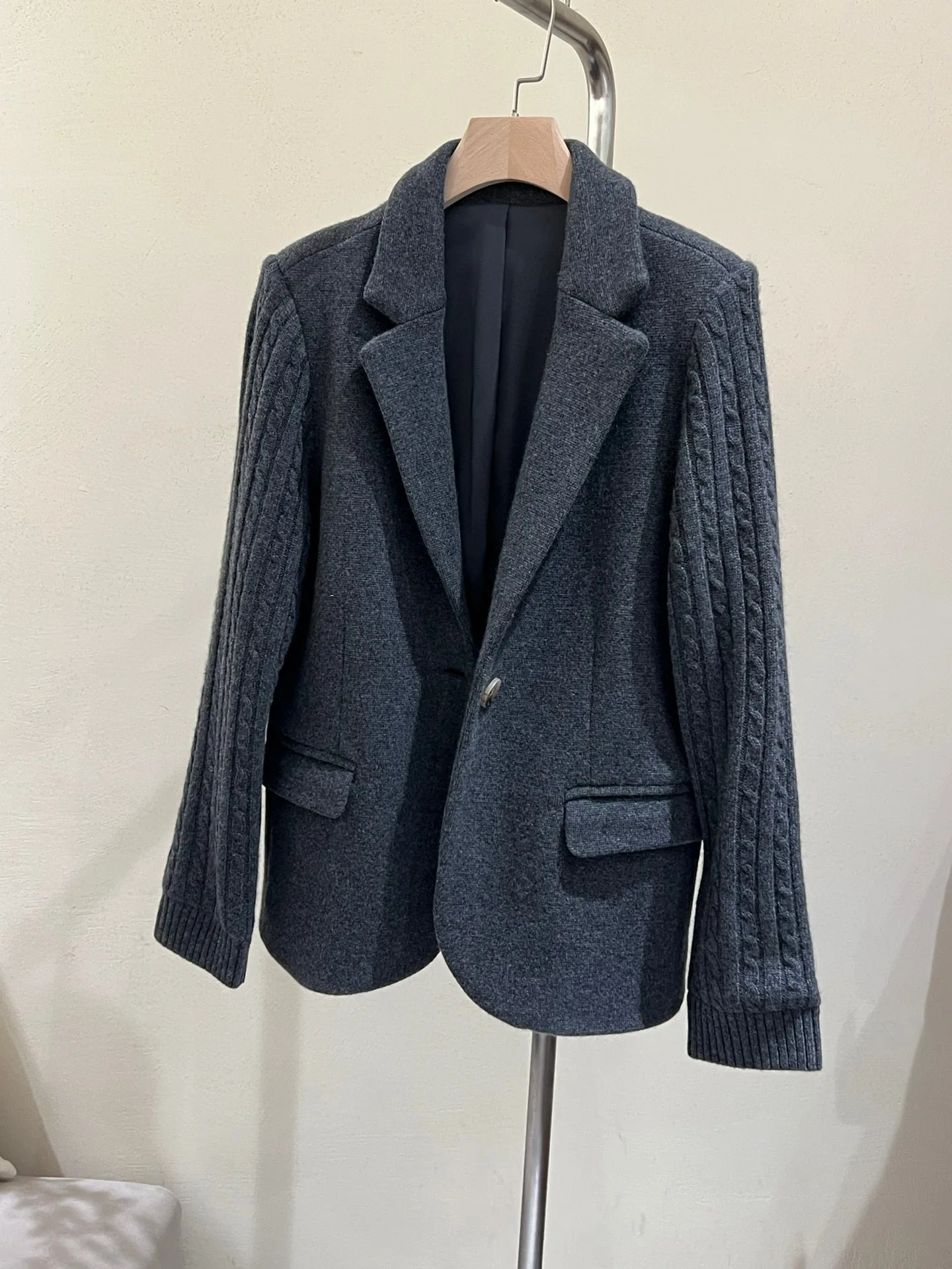 Fall Winter Collection Casual Cashmere Knitted Single Breasted Textured Blazer