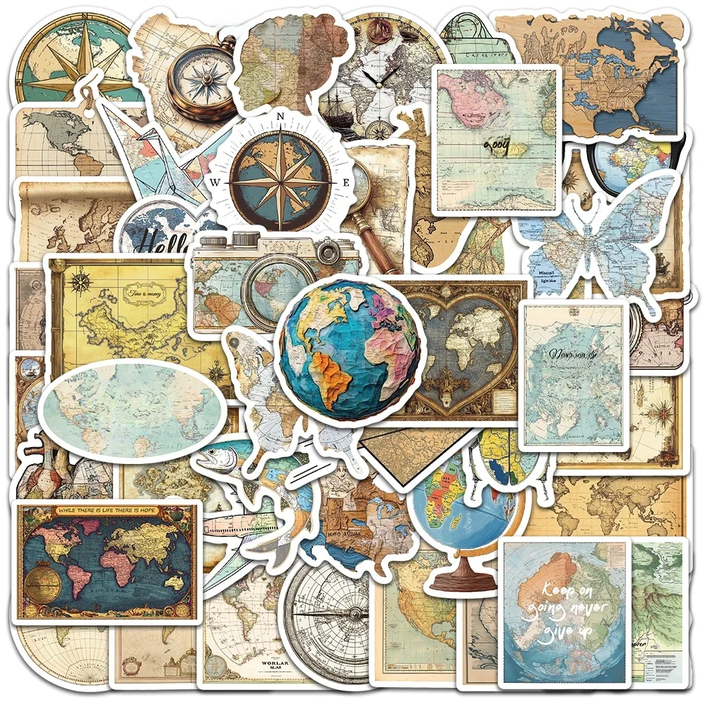 AliExpress snapseed 50pcs Retro Aesthetic Maps Stickers Waterproof Graffiti For Luggage Guitar Phone Laptop Skateboard Bicycle Vinyl Decals