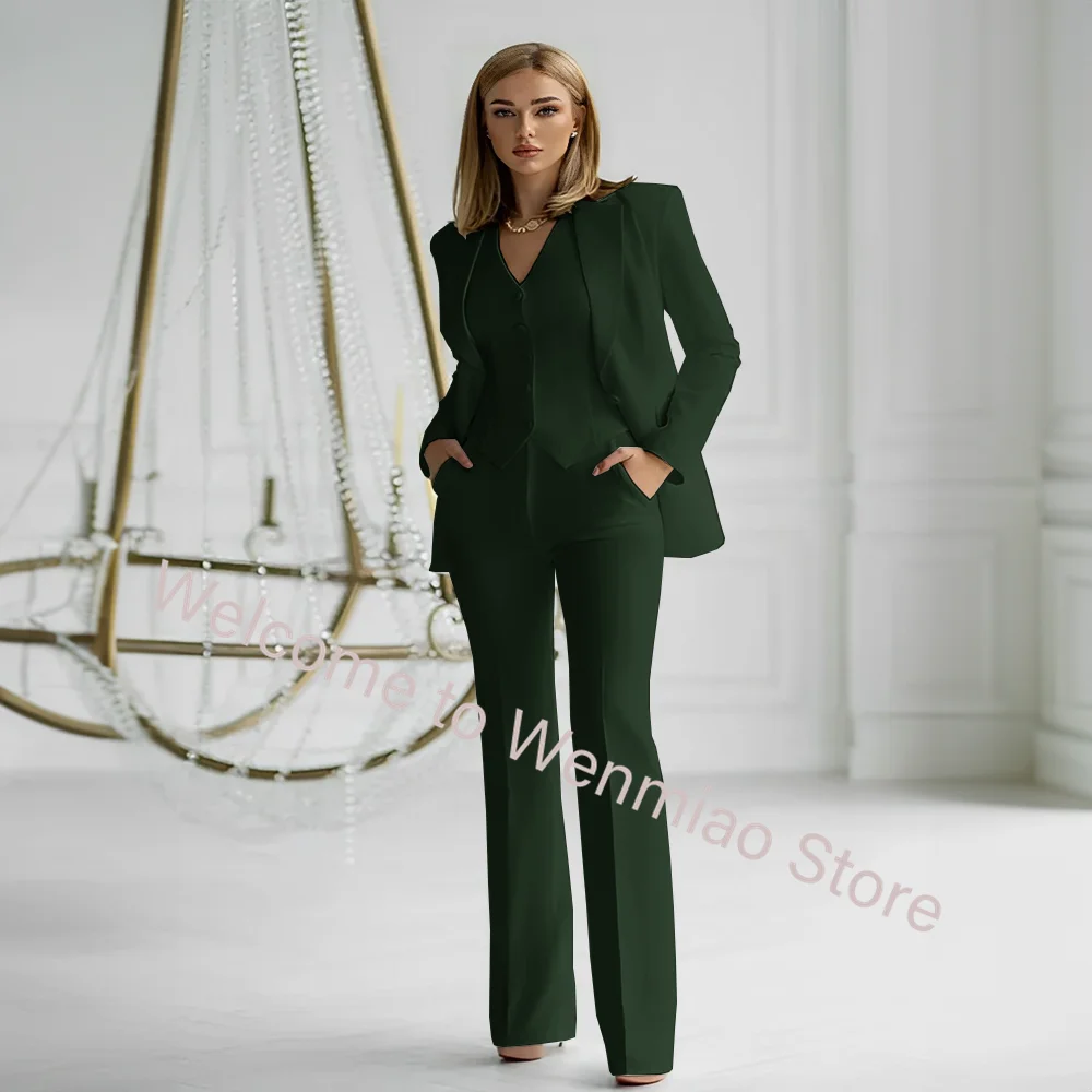 White Blazer for Women Suit 3-piece Business Formal Office Workwear Set (Jacket, Pants and Vest) Loose Design Outfit