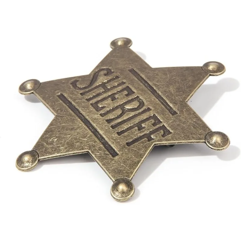 شارة شريف المعدنية الكلاسيكية الرجعية، شارة سترة الشرطة الغربية، ديكور حفلات رعاة البقر، إكسسوارات عصرية (3 قطع) #4