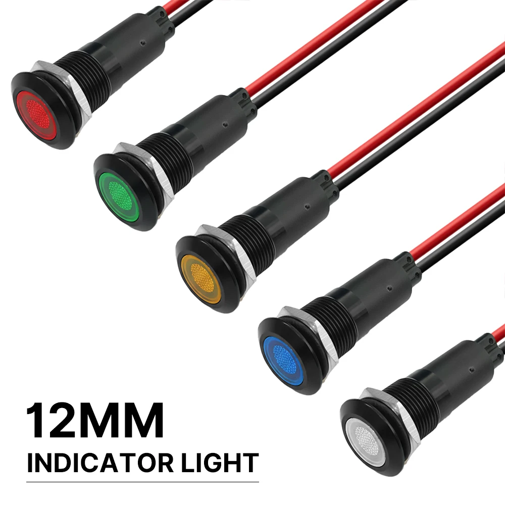 filn-5-25個入り-12mm-ip67防水-ブラックメタル信号灯-ledインジケーターライト-12v-24v-ダッシュボードパイロットライト-車・船舶用