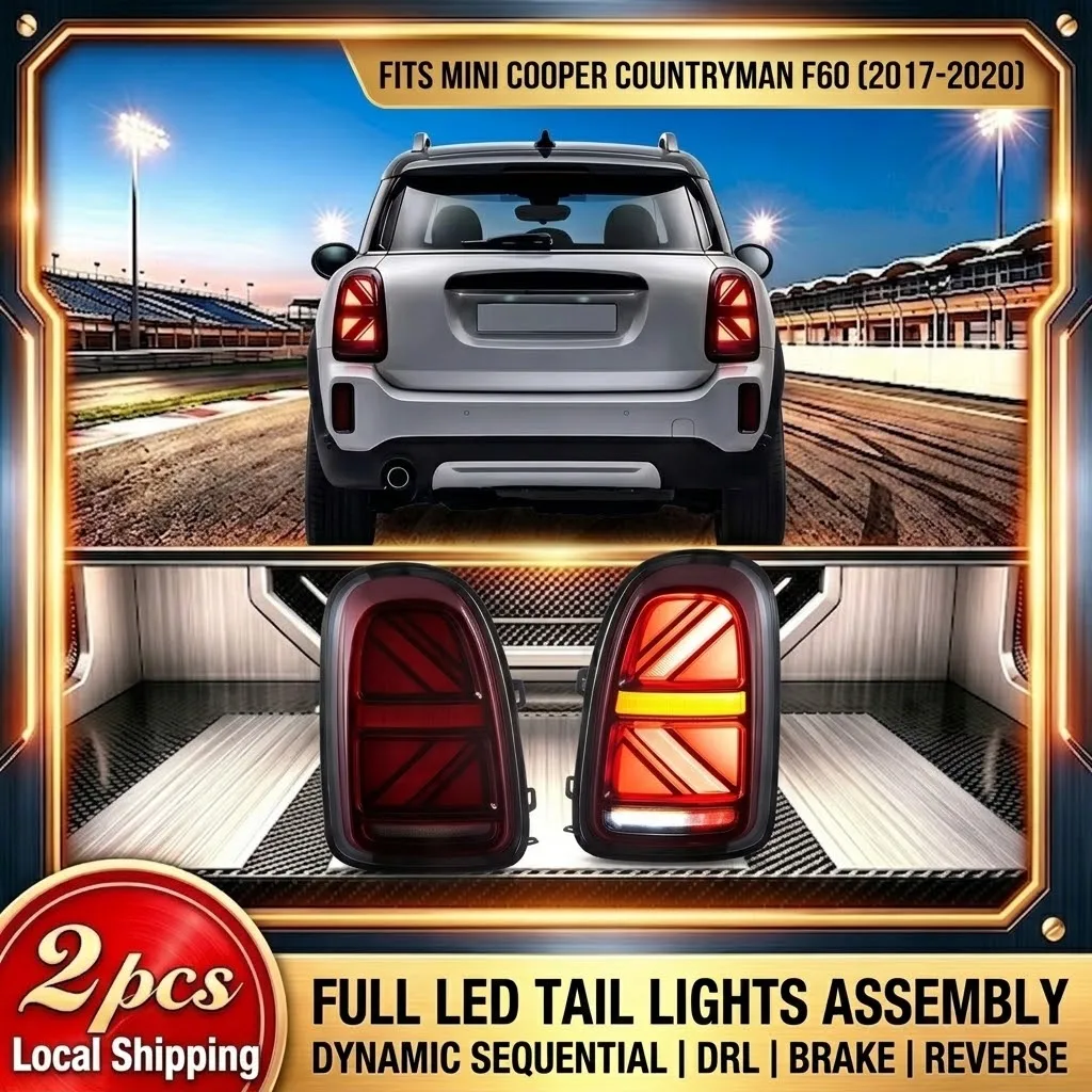 2 Stück LED-Rückleuchten-Set für MINI Cooper Countryman F60 2017-2020, E-Mark-zugelassene Rückleuchte, dynamischer sequenzieller Blinker in Amber, DRL-Brems- und Rückfahrlicht, direkte Montage,