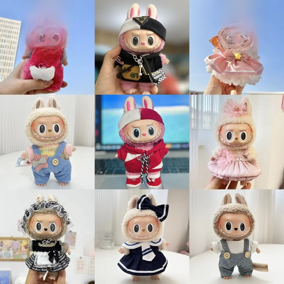 17cm süße Mini Labubu Kleidung Plüsch Hoodie Pullover Idol Puppen Overall Kleidung keine Puppe