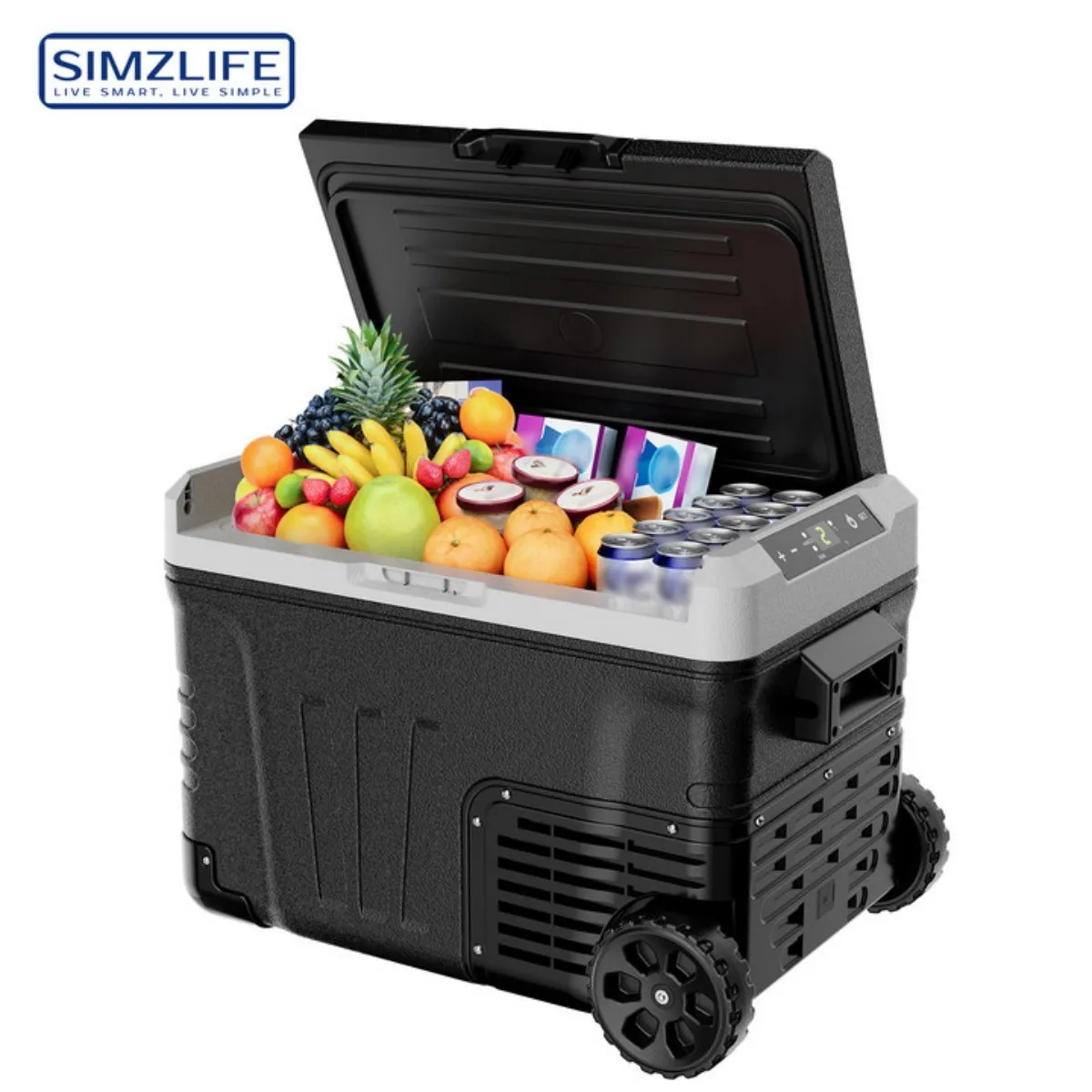 SIMZLIFE 35L Car Portable Freezer 12V Refrigerator Cooler 12V/24V DC Fridge with Wheels 2 Baskets for Travel Truck Boat Camping