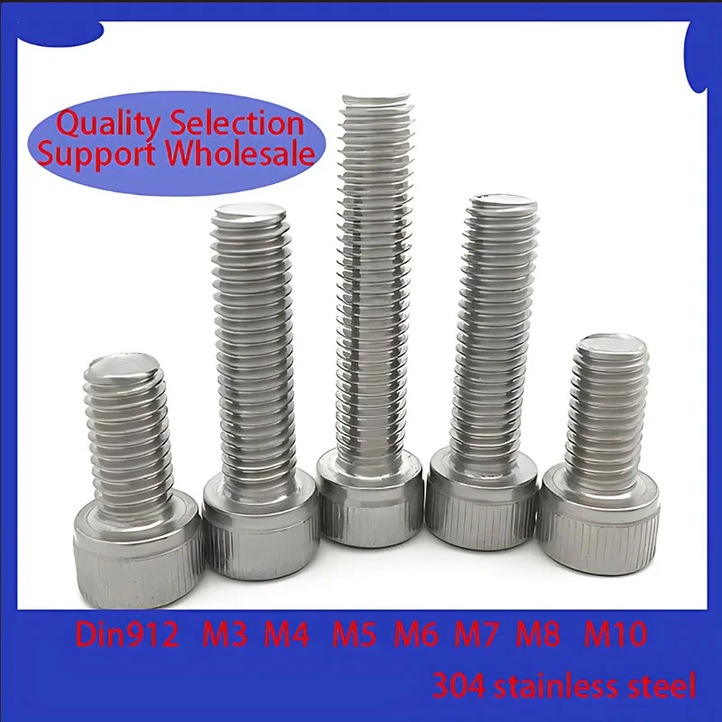 20pcs 304 Stainless Steel Hexagon Hex Socket Head Cap Allen Bolt Screw M3 M4 M5 M6 M8 M10 DIN912