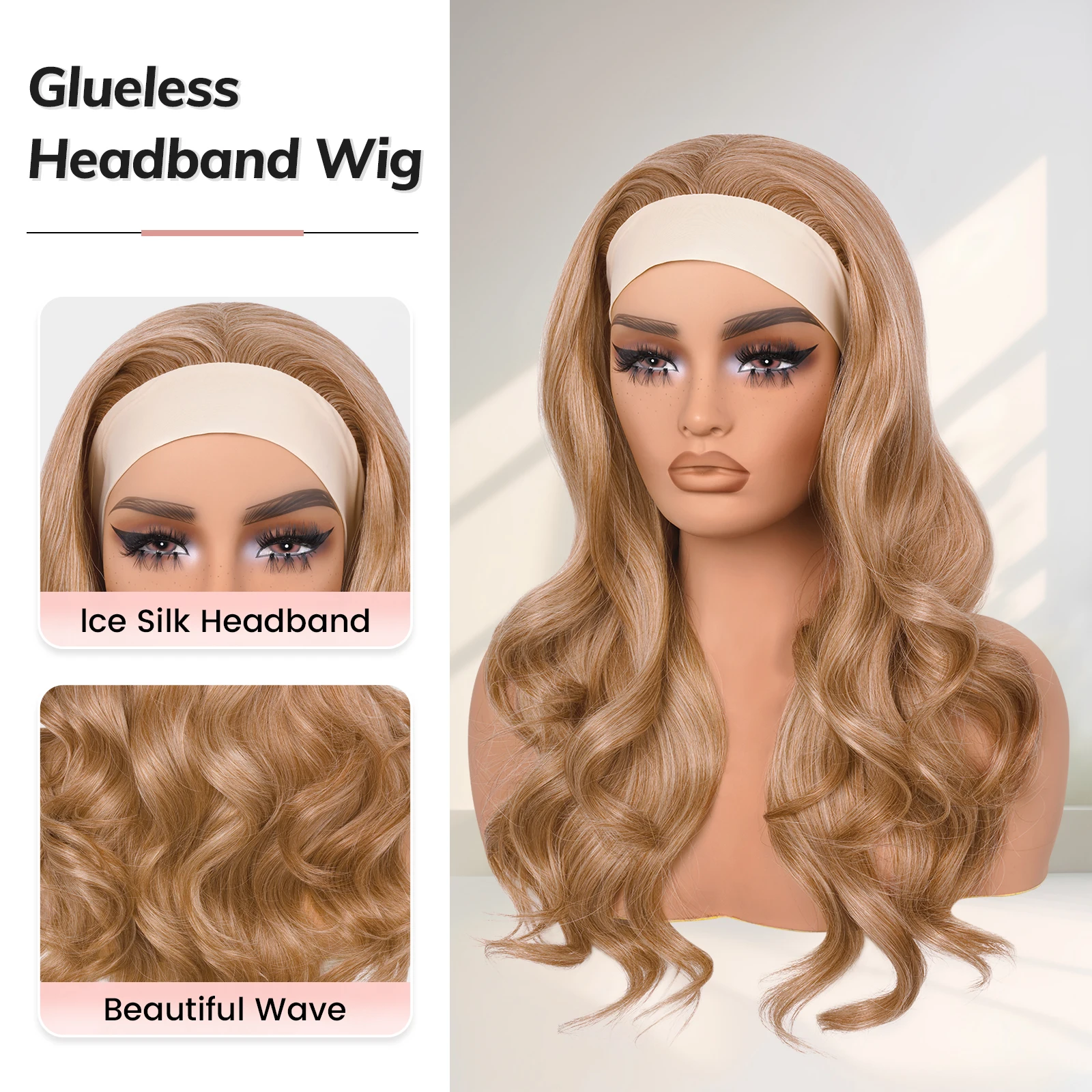 Cinza loira onda do corpo perucas para mulheres yaki perucas usar e ir perucas sem cola sintético bandana resistente ao calor cabelo 18 polegada