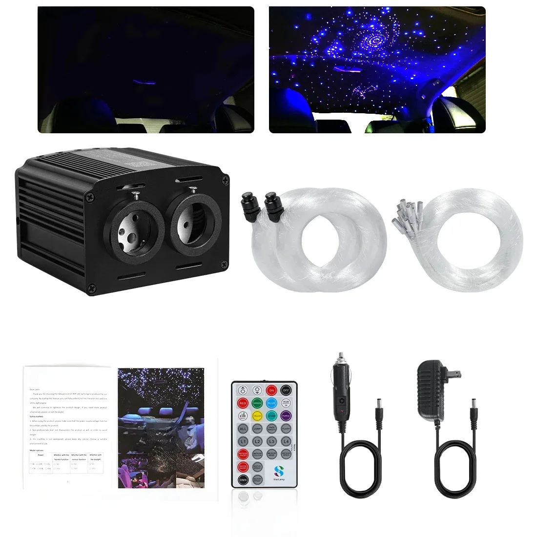 32 W Twinkle Starlight Headliner Kit Dual Port RGBW Sterrenhemel Plafondlamp 450 Glasvezel Voor Auto Thuis APP/Afstandsbediening - afbeelding 2