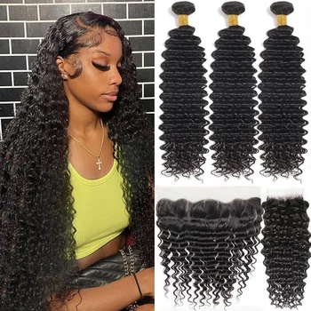 ブラジルの人間の髪の毛のストランド,波状,織り,4x4,3つのロック,13x4,女性用
