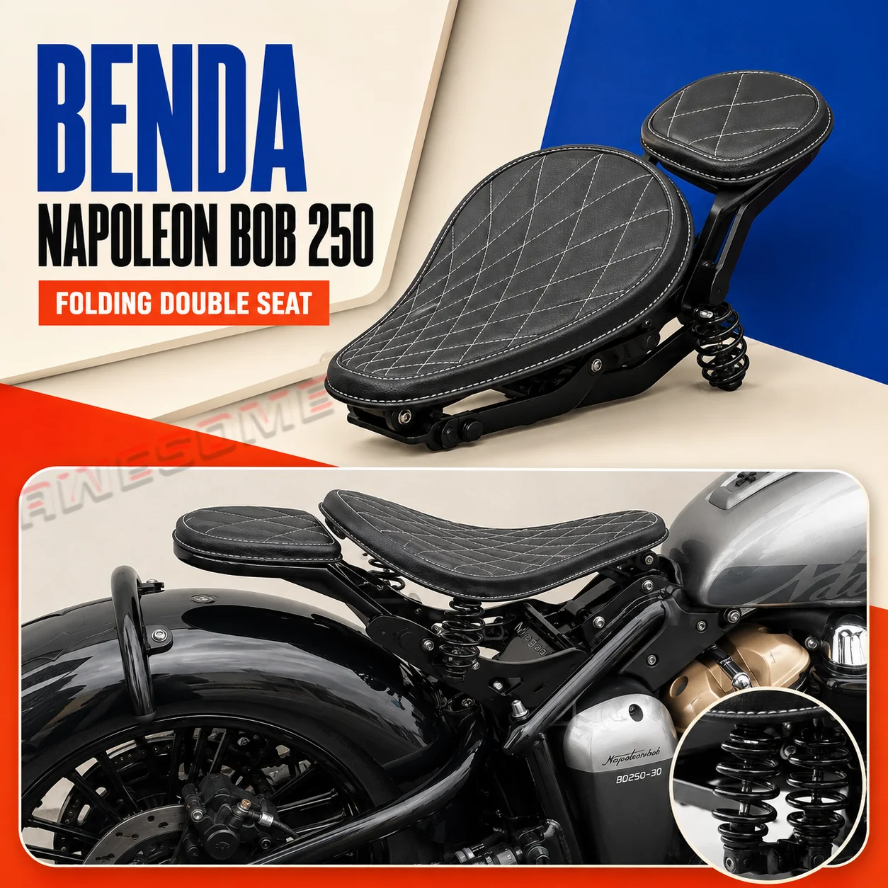 Modified Folding Seat Cushion For Fit BENDA 250 Napoleon Bob Black And Brown