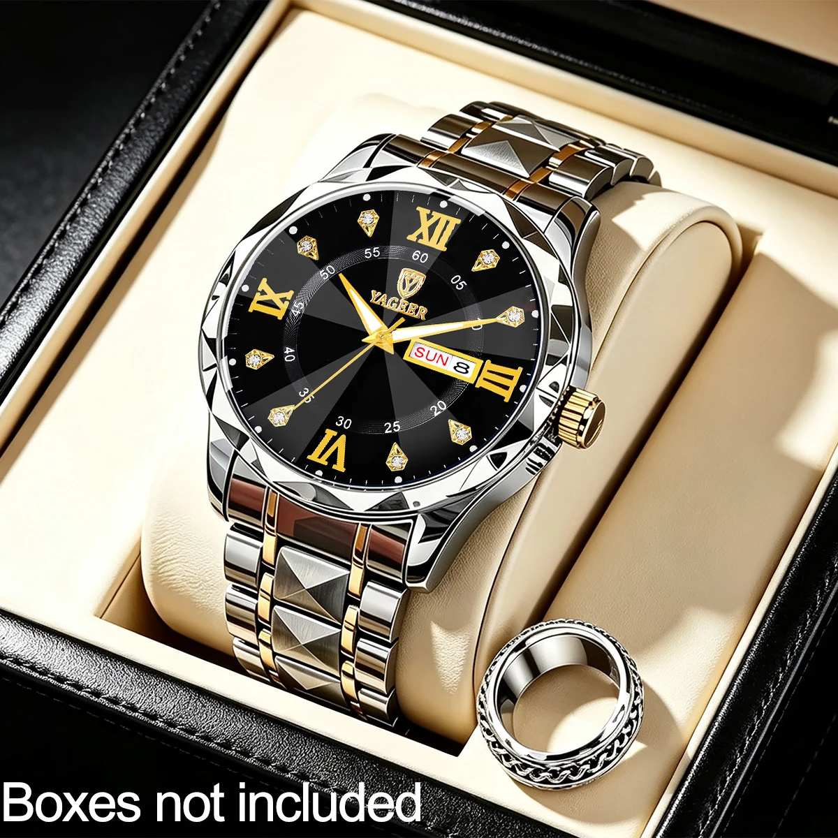 3-Piece Alloy Men's Watch with Dual Calendar Display and Day-Of-The-Week Time Function, a Must-Have for Successful People, a Father's Day Gift, Suitable for Daily Wear, Casual and Versatile, an Ideal Choice for Gifting