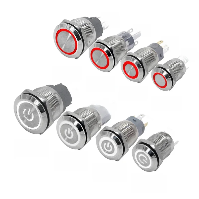 Interrupteur à bouton métallique 12/16/19/22mm, interrupteur d'alimentation pour moteur de voiture 3V 5v 12v 24v 220v, lumière LDE, bouton étanche autobloquant momentané