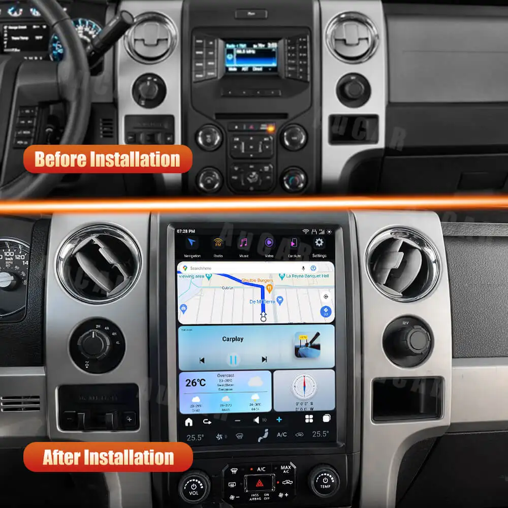 AuCar 12.1'' Best Android 13 Car Radio GPS Navigation Tesla Style Screen For Ford F150 2013-2014 Car Audio Stereo Head Unit