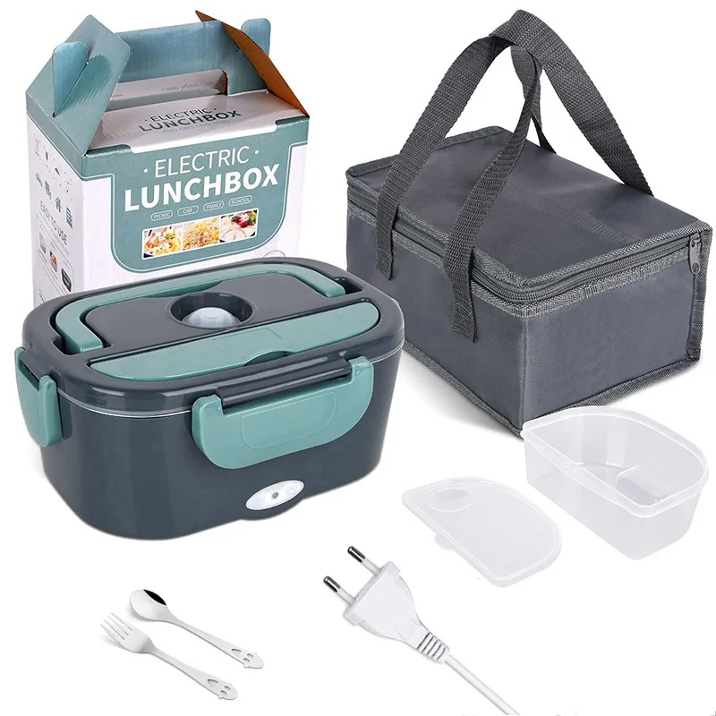 2 in 1 Auto Zuhause 12V 24V 110V 220V Elektrische Lunchbox Tragbare Picknick Schule Lebensmittel Heizung Wärmer Container Edelstahl Set