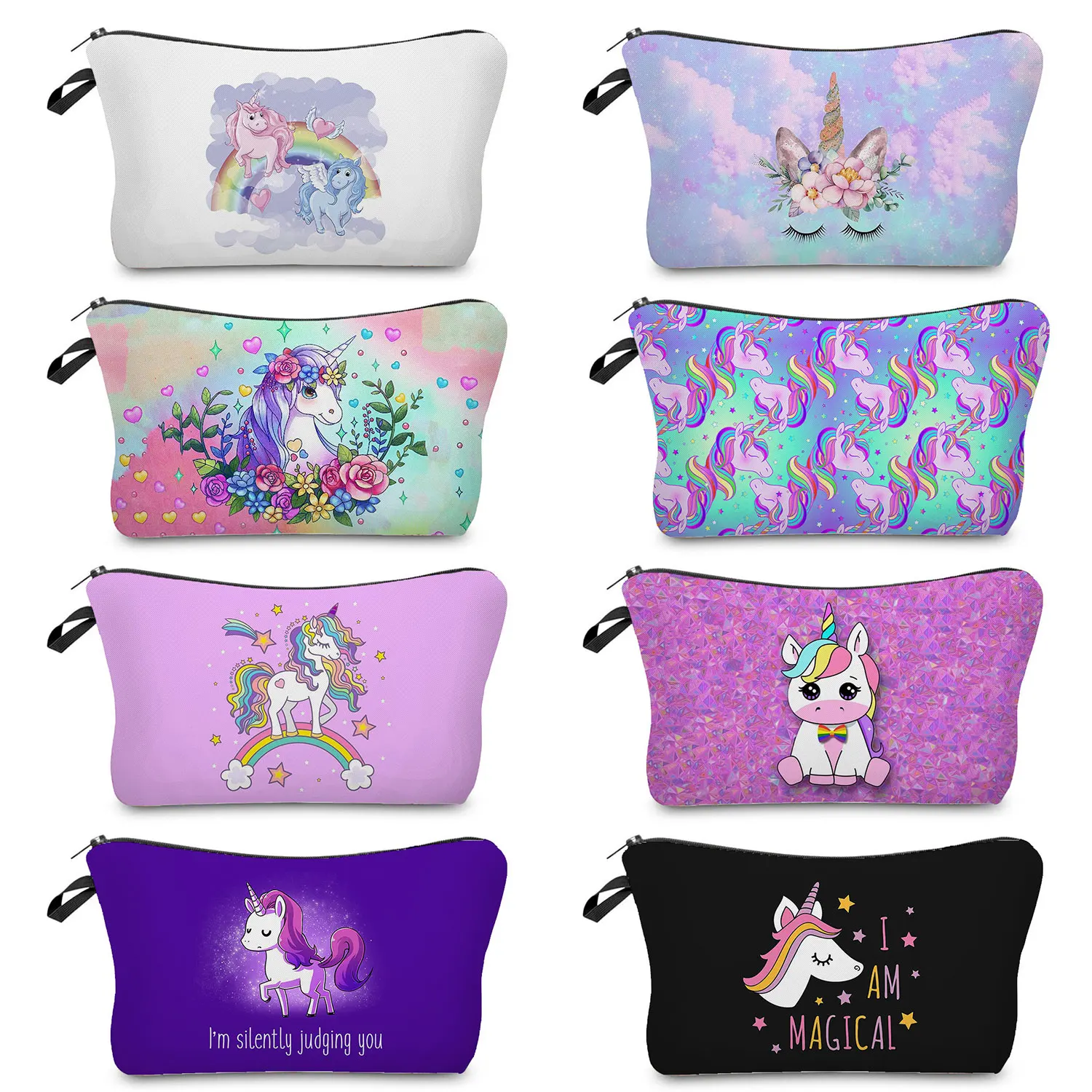 Trousse de maquillage colorée à imprimé licorne pour femmes, sac de cosmétiques pour femmes, pochette cadeau pour enseignant, trousse de toilette de