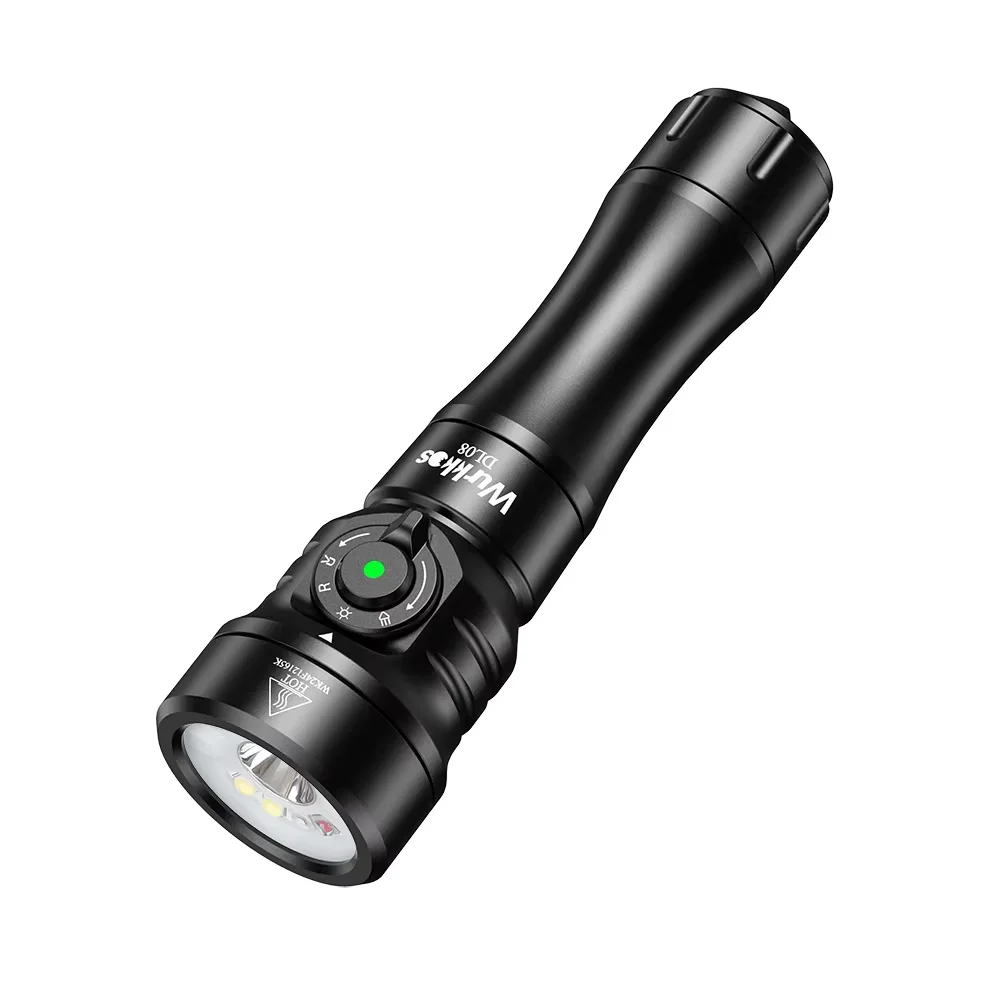 Wurkkos DL08 ที่มีประสิทธิภาพ 3600lm ไฟฉาย 21700 ชาร์จดําน้ําพร้อมสวิตช์แม่เหล็กหมุน 6500K ไฟฉายใต้น้ํา IP68