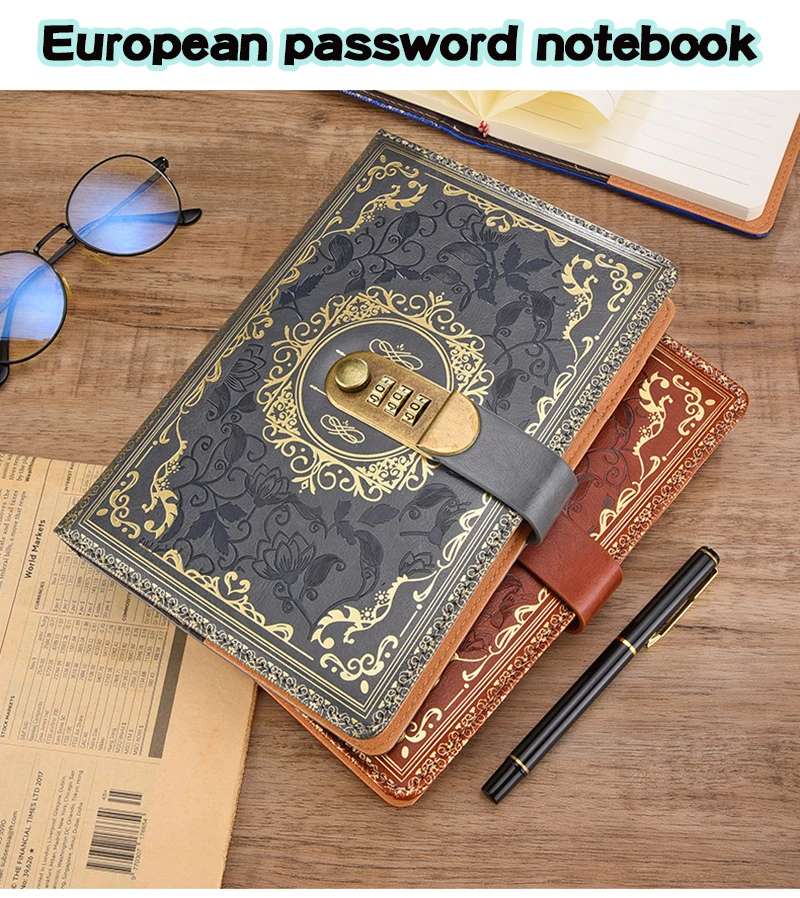 Retro-Digital-Passwort-Notizbuch, Tagebuch mit Schloss, A5, perfekt für Männer und Frauen – PU-Leder, Zahlenschloss, Personen, Privatsphäre – Detail 2