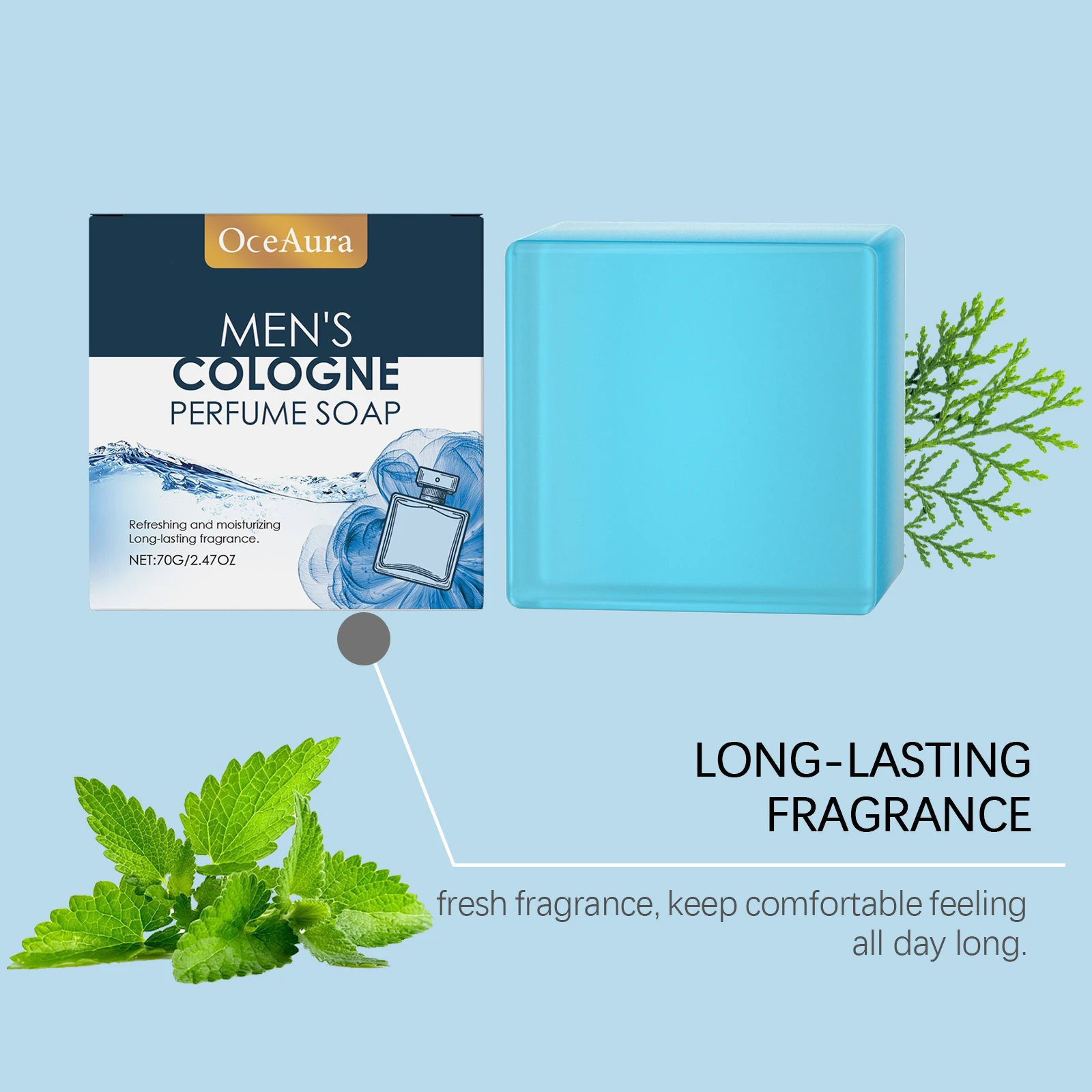 Oceaura 70 جرام صابون حمام كولونيا للرجال لطيف ينظف الجسم وتقشير البشرة منعش غير دهني للرجال رعاية الاستحمام صابون عطر