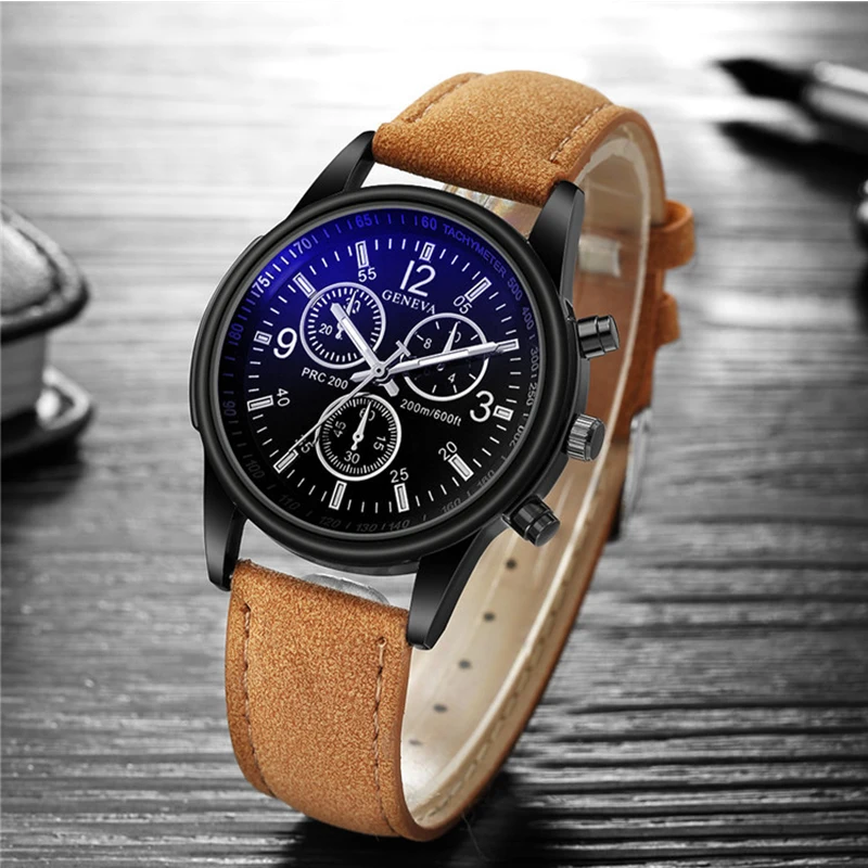 

GENEVA Brand Watches Men Fashion Simple Men's Quartz Watches Casual Leather Band Business Mens Watch Male Clock orologi uomo