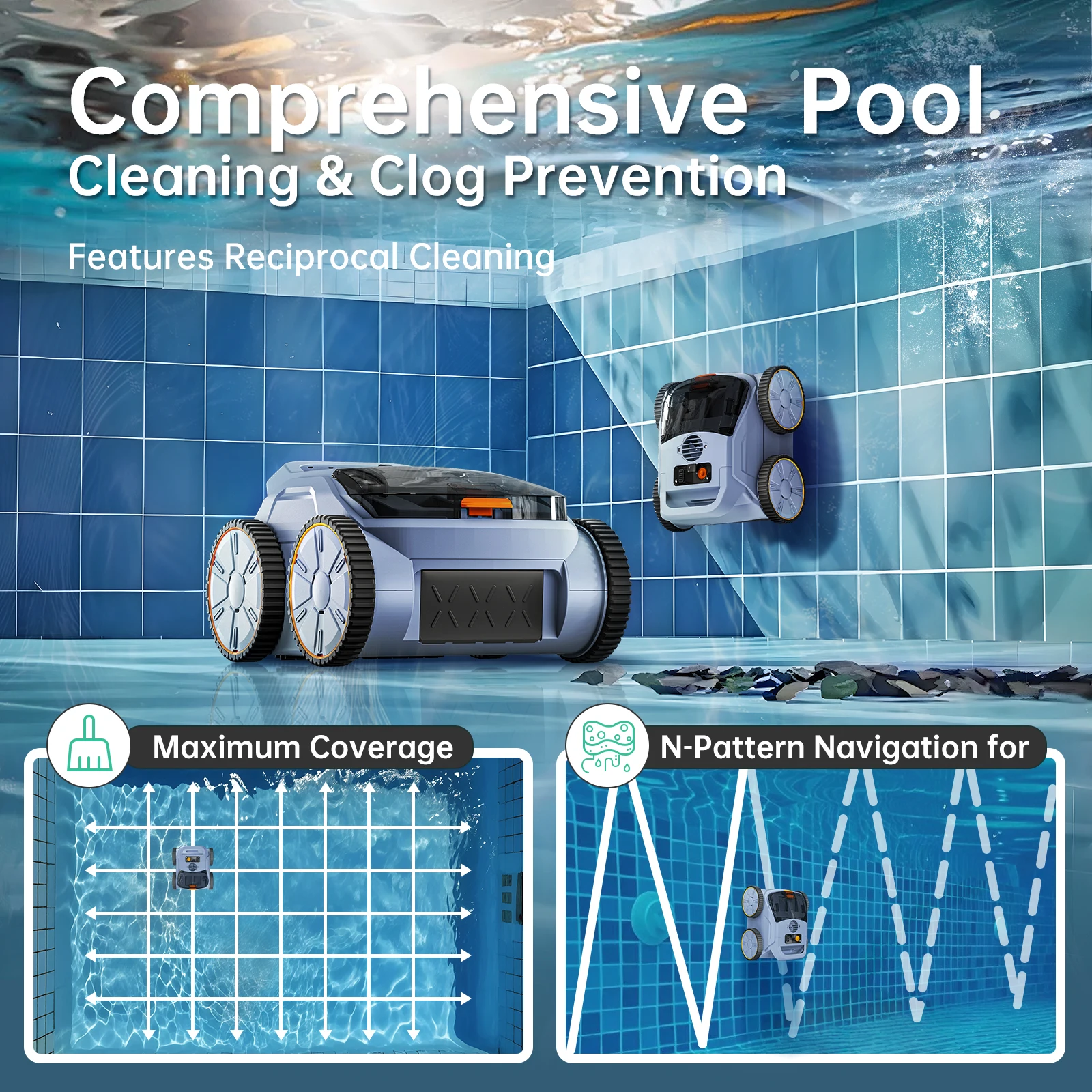 Aspiradora Seauto para piscina, 3 modos, hasta 2150 ft², 150 min, motor 180W 🌊