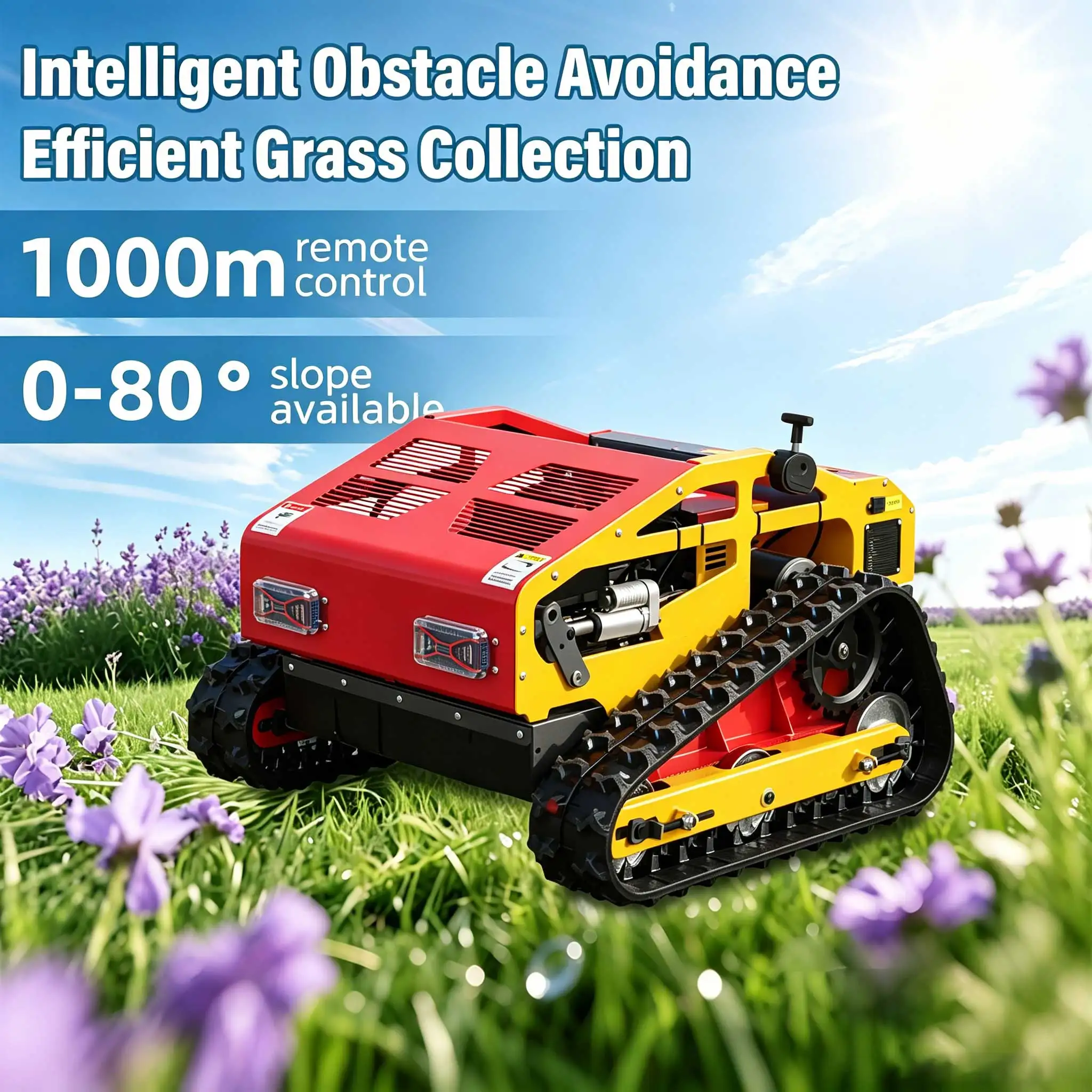 SH-550B Customized 550mm Cutting Width Factory Direct Sale Rubber Crawler Petrol Engine Remote Control Self-Propelled Lawn Mower