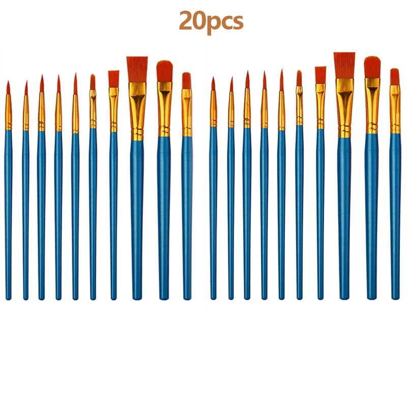 20pcs Professional Artist Brush Set, Nylon Hair Brushes with Medium Tip, Suitable for Acrylic, Oil, Watercolor and Rock DIY Art