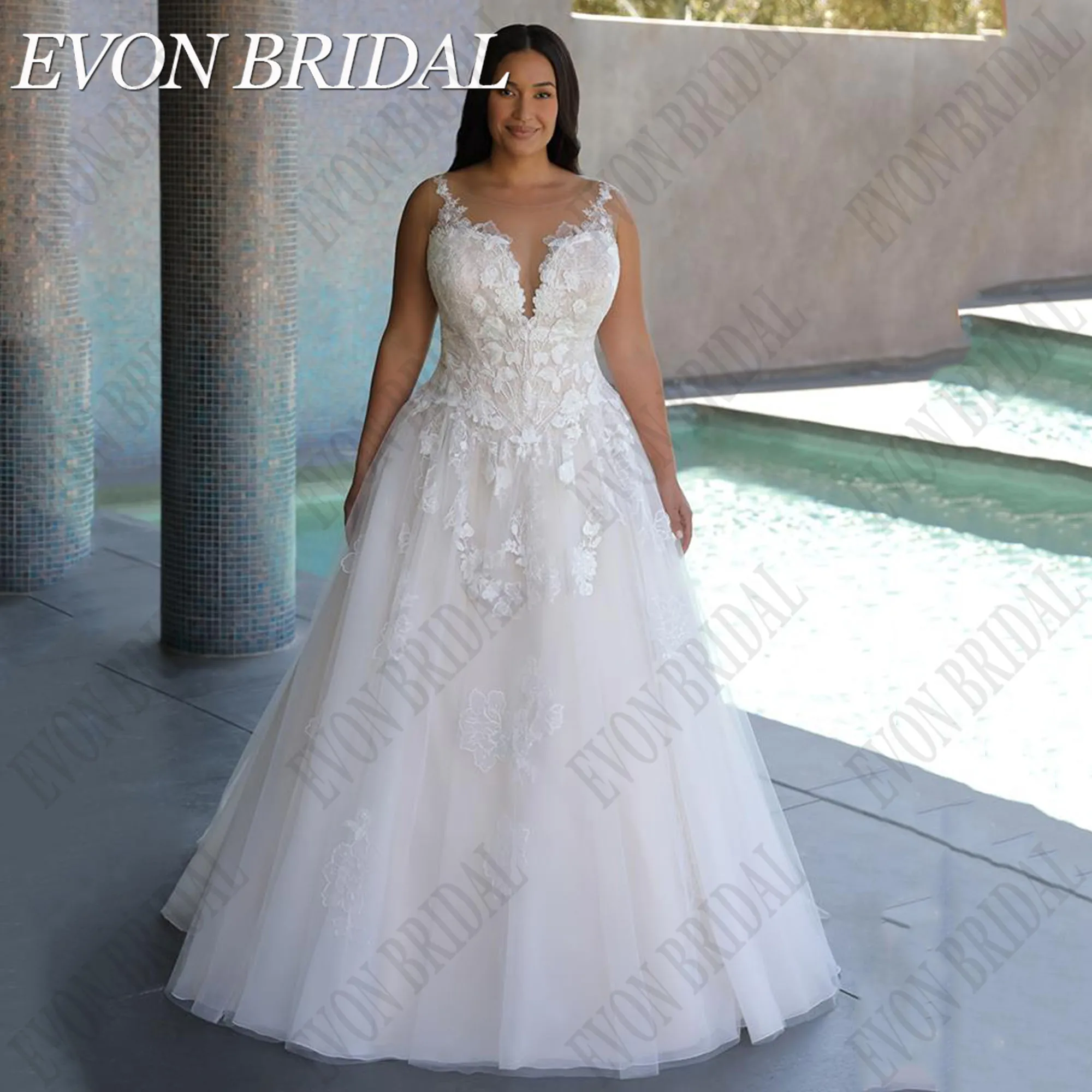 

EVON BRIDAL Plus Size Princess Style Wedding Dresses A-Line Applique Bridal Gowns Spaghetti Straps Vestidos Novias Customized