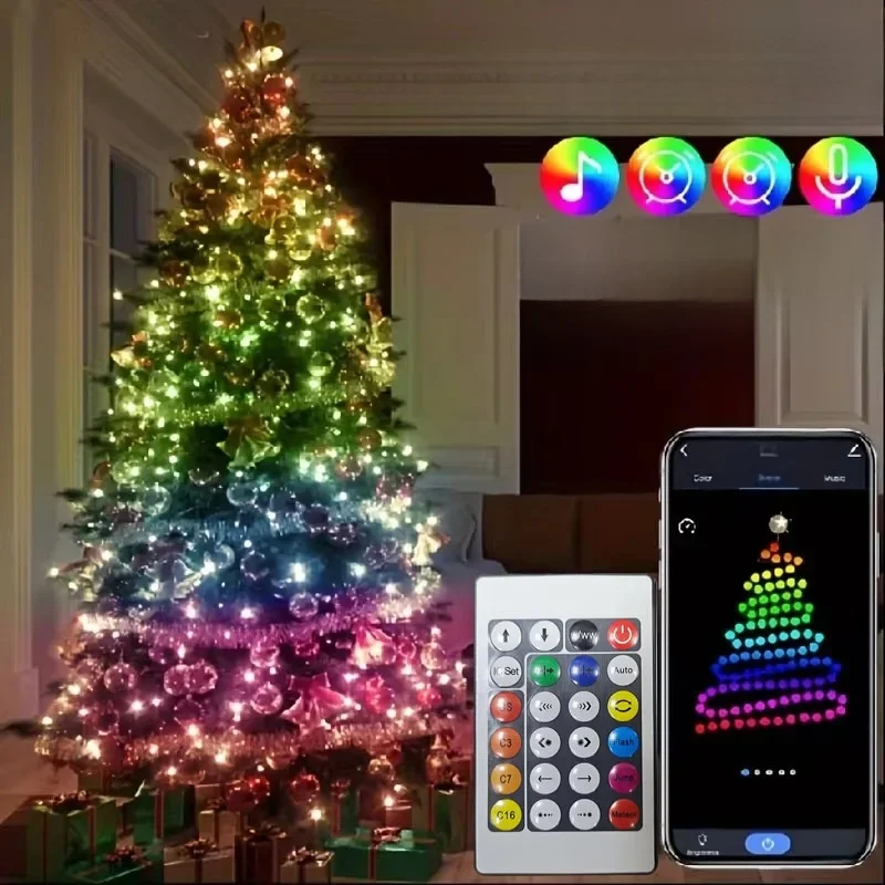USB 5V Smart RGB-IC Fairy Light String lampki choinkowe dekoracje lampa Garland WS2812 aplikacja Bluetooth i pilot adresowalny — 2