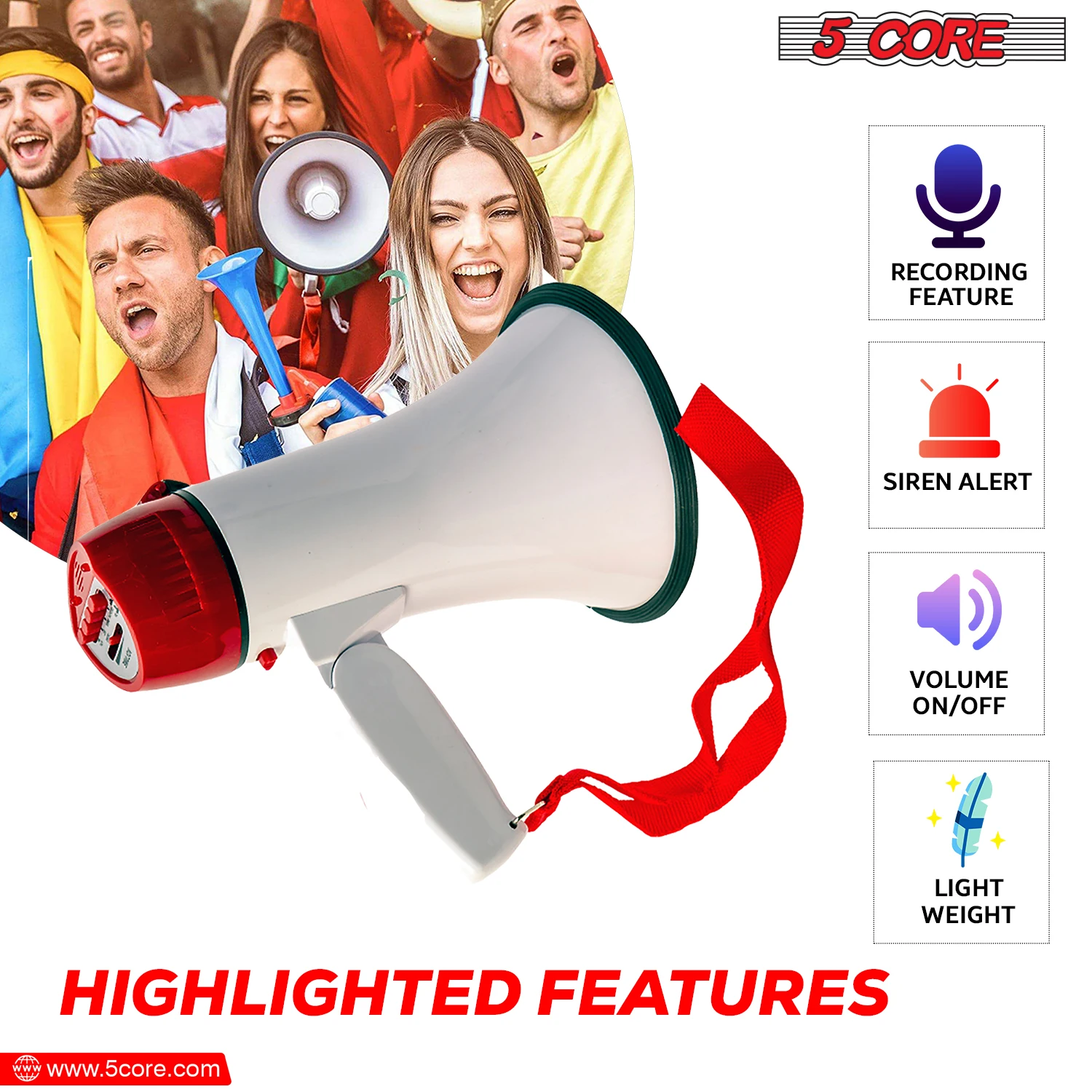 5 núcleos megafone 30w bull horn pa alto-falante com alcance de 800 jardas amplificador de voz sirene alta portátil 6r