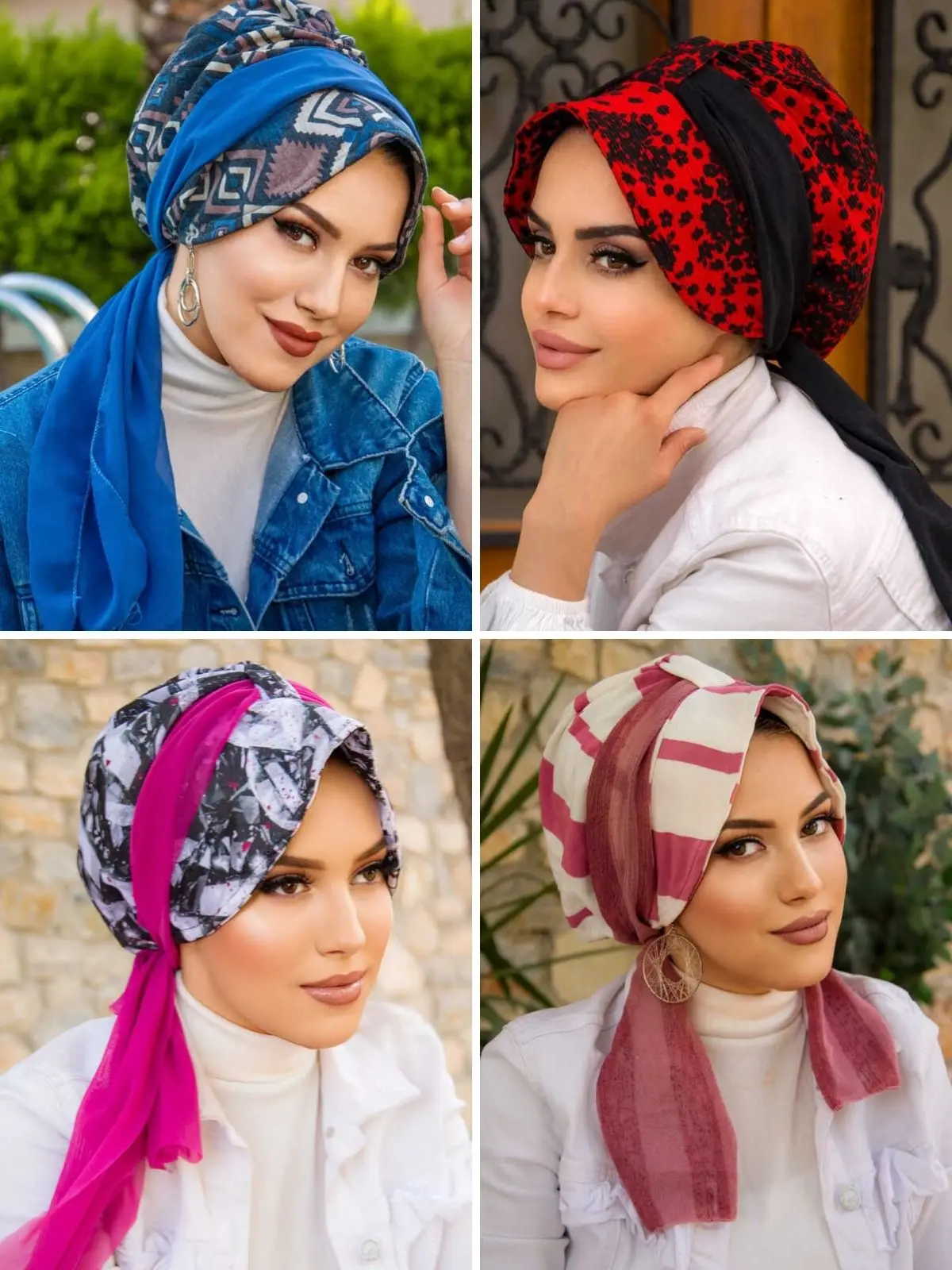 

Patterned Scarf Hats, Muslim Fashion Hijab Scarf Headscarf Women Turban Bonnet Muslim Fashion Stylish Clothing