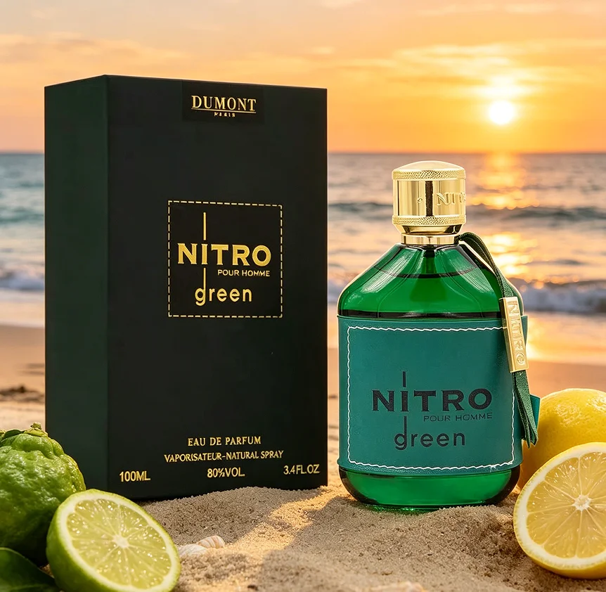 Dumont Paris Nitro Green Pour Homme, aroma fresco de apertura + notas herbales de centro + tono final calmante, perfume moderno para hombre con notas amaderadas frescas y fragantes, 3.4oz/100ml