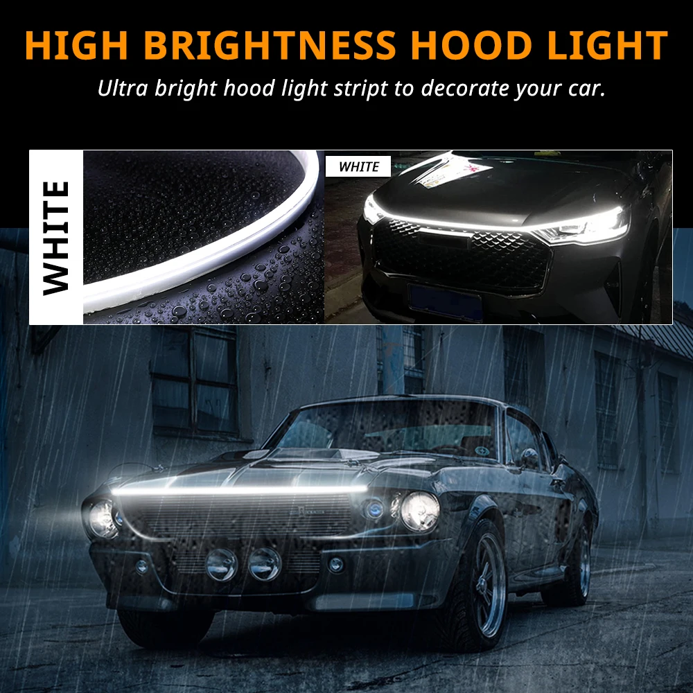 71 inch LED Engine Cover Light Strip Dynamic Scan Start-up Effect Car Hood Upgrade Daytime Running Lights SUV Truck Pickup DRL image 6