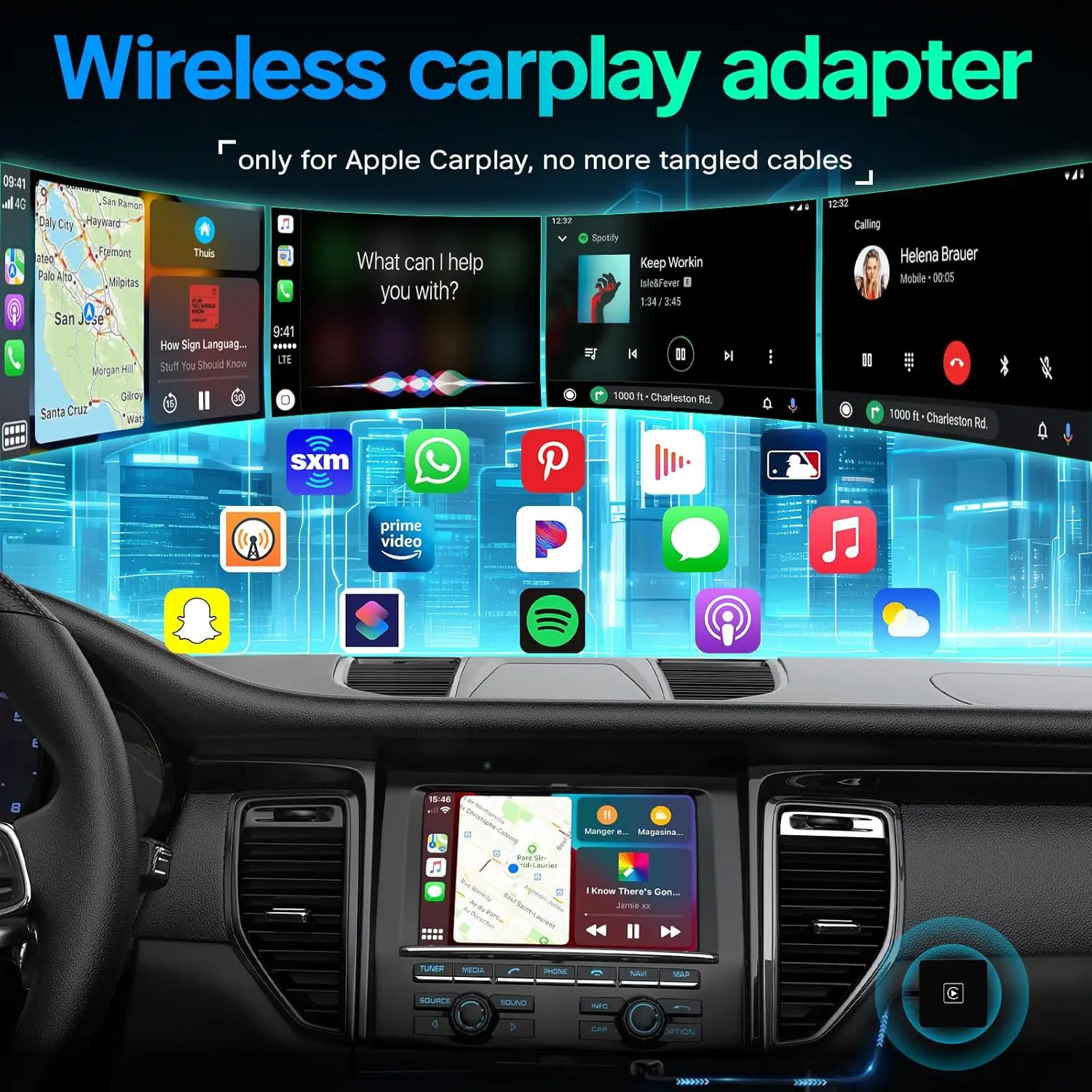 Wireless Carplay Adapter Convert Wired to Wireless Apple Adapter Plug and Play Mini CarPlay Adapter for Apple iPhone iOS 10+