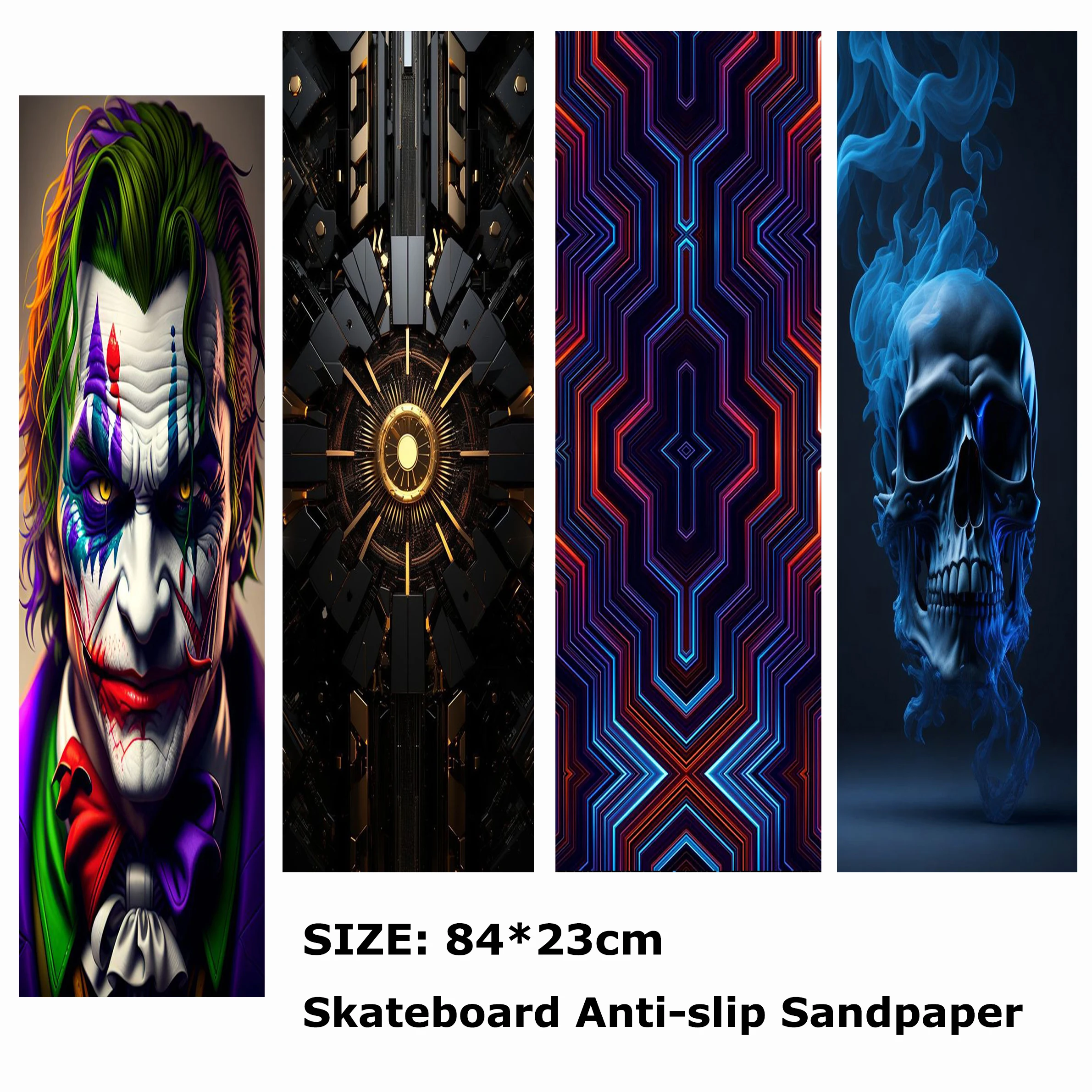 

Mecha Skull Clown Sharp Pattern Electric Scooter Anti-slip Sticker Sandpaper Skateboard Grip Tape Sheet 84*23cm