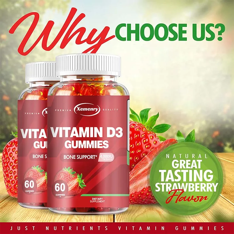 Vitamin D3 - Helps Calcium Absorption, Fights Fatigue, Improves Immunity, and Promotes Muscle and Bone Health - 60 Gummies