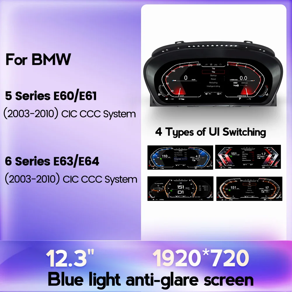 12.3 "Blauw Licht Auto LCD Digitale Instrumentenpaneel Voor BMW 5 Serie E60 E61 6 Serie E63 E64 CCC CIC Systeem Snelheid Brandstof Display