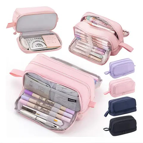 Bilashmart Large-Capacity Portable Pencil Case Minimalist Multi-Compartment Pencil Case Stationery Organizer Desktop Storage Pouch