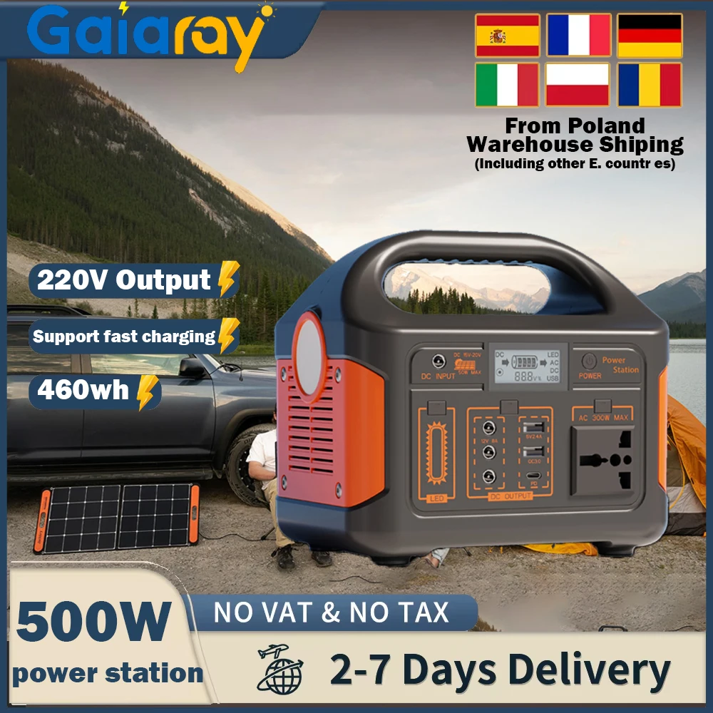 Gaiaray Centrale elettrica portatile Generatore solare da 500 W Batterie LiFePo4 220 V 460 Wh Fornitura di accumulo di energia per camper da campeggio all'aperto