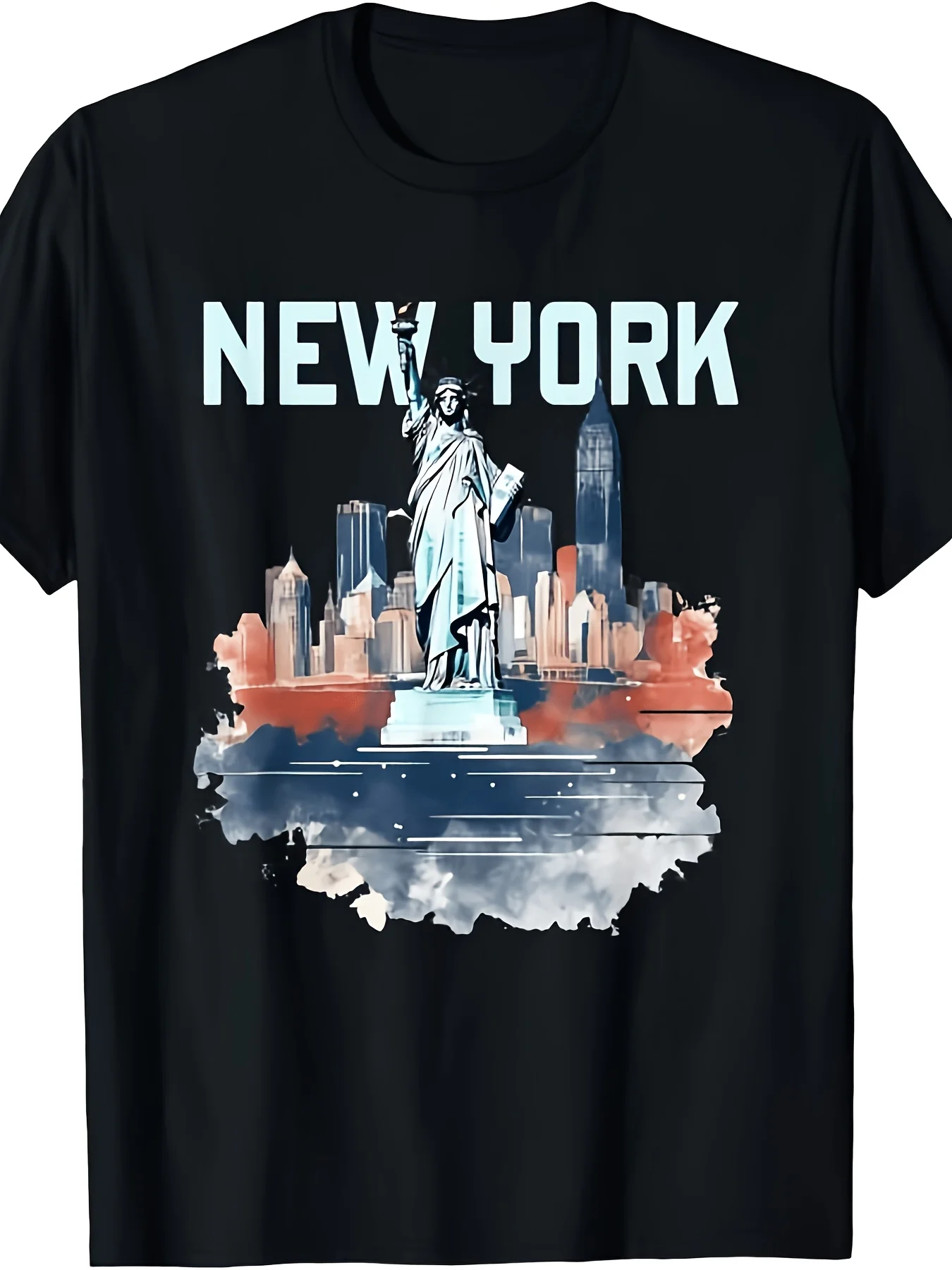 New York City Downtown Skyline Statue of Liberty NYC Men'S Summer Casual T-Shirt Comfortable Breathable Soft Slightly Stretching Street Hip Hop Style Fabric Crew Neck Short Sleeve Regular Fit