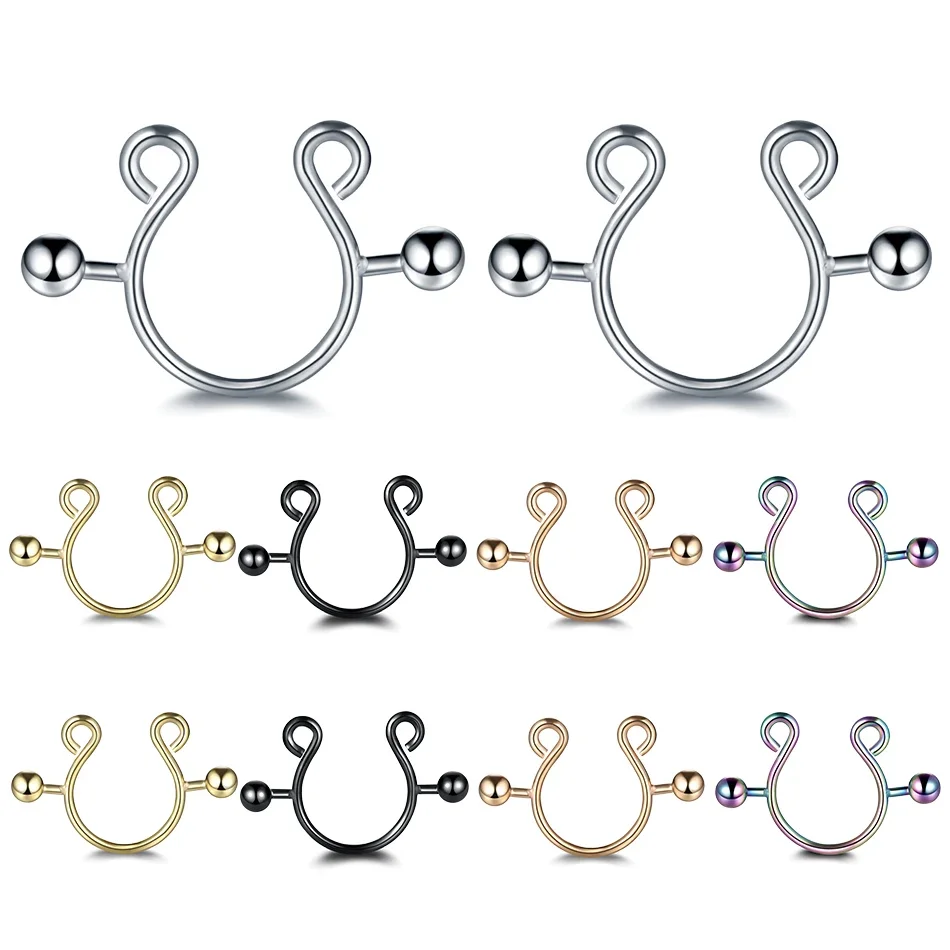 Pinces à tétons en acier chirurgical, 2 pièces/lot, Faux anneaux Sexy, breloque, bouclier de mamelon, anneaux Non Piercing, bijoux pour le corps, cadeau pour femmes