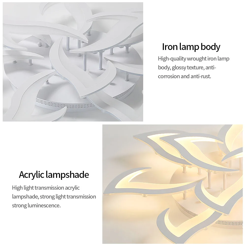 LED-Deckenleuchte im Blumendesign, Deckenlampe mit Fernbedienung, Dimmbar, Metall-Acryl-Blütenblätter, 10 Leuchtköpfe – Detail 5