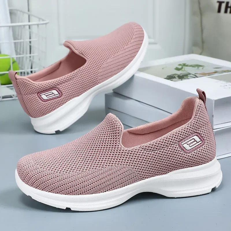 Chaussures pour femmes respirant Go Walk baskets pour dames respirant sans lacet toile chaussures plates basses Sport Tennis chaussures