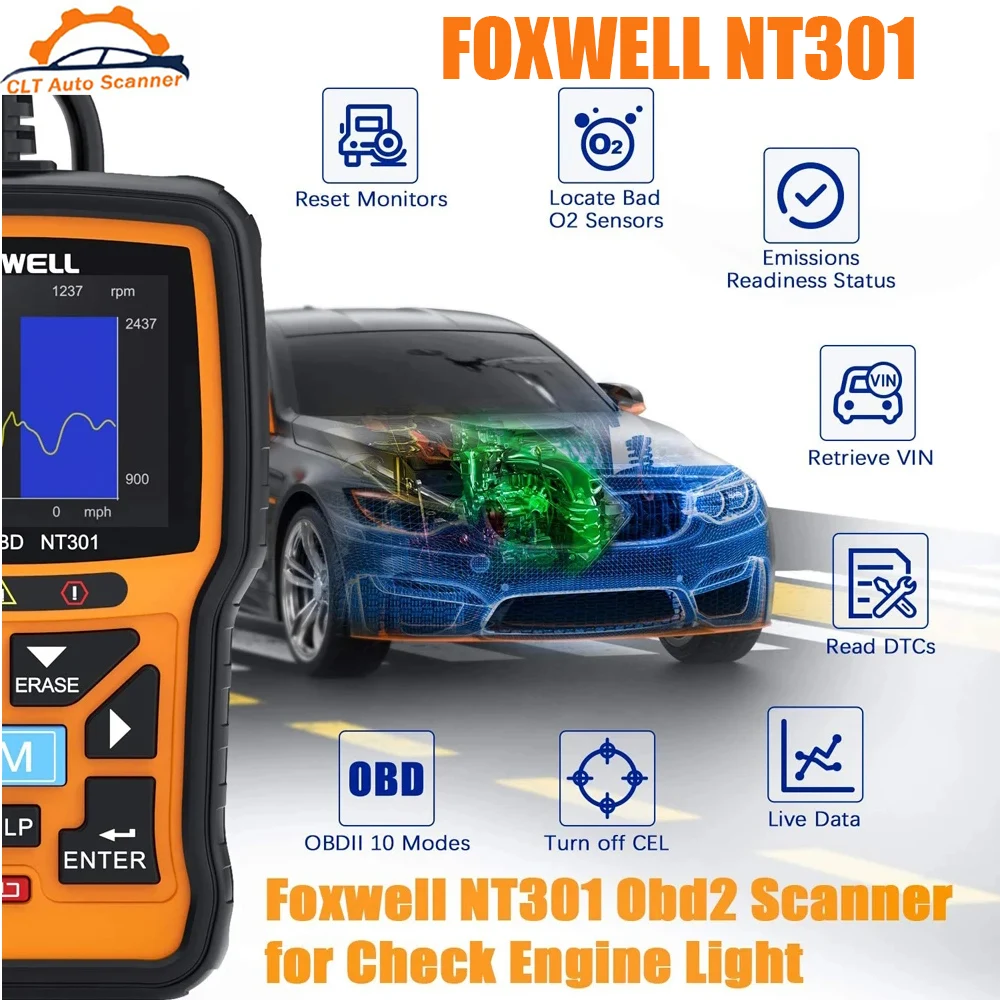 FOXWELL NT301 OBD2 Scanner OBDII EOBD Code Reader Check Engine Light Professional EOBD OBD 2 Automotive Scanner Diagnostic Tool