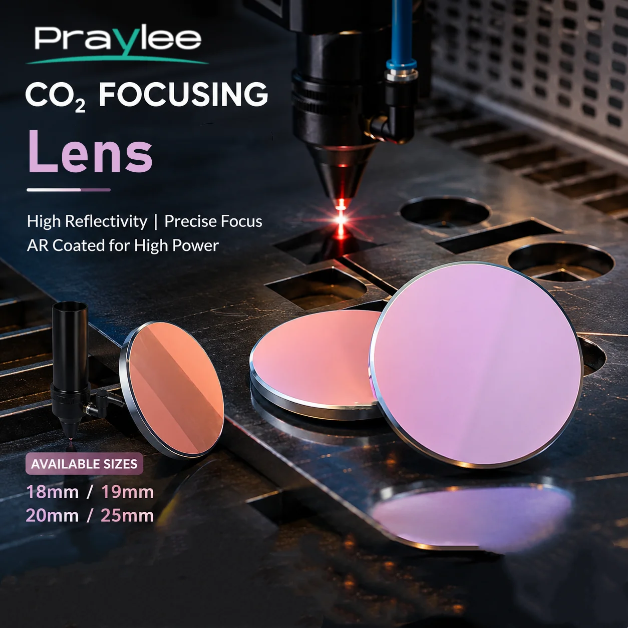 CO2 Focus Lens Pro Dia.18/19.05/20/25mm FL38.1/50.8/63.5/76.2/101.6mm High Power Lens for CO2 Laser Engraving Cutting Machine